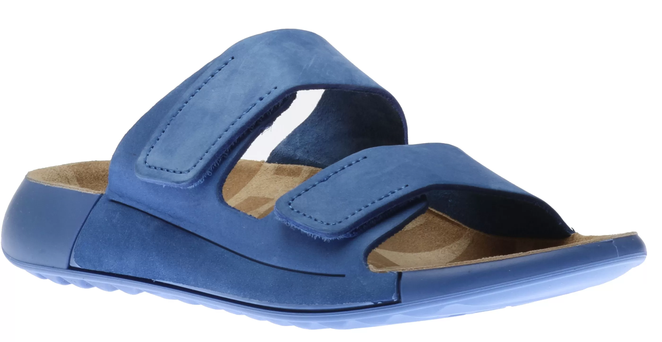 Flash Sale 2Nd Cozmo Regatta Blue Leather Double Strap Slide Sandal Women Slide