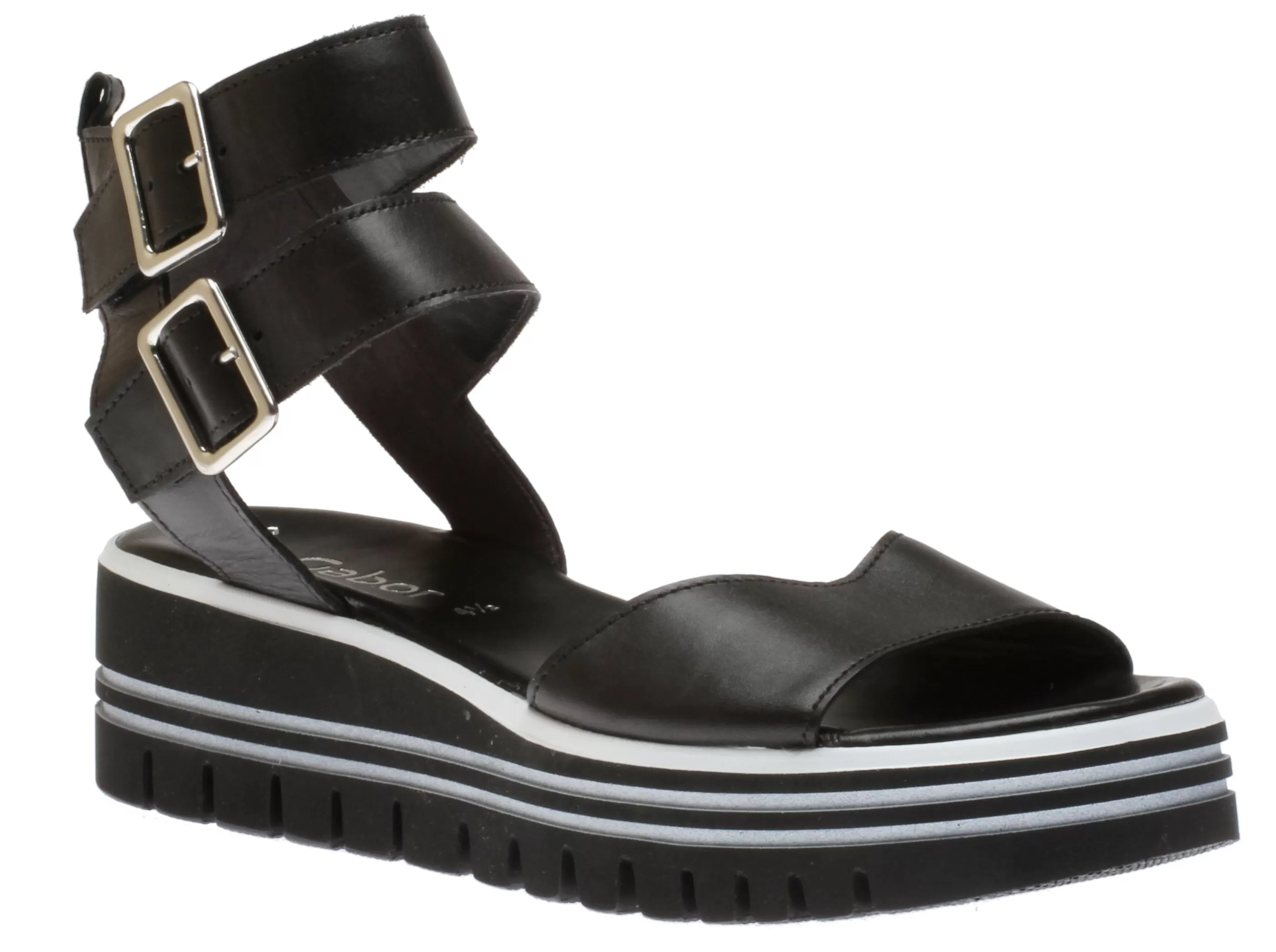 Clearance 44.621.27 Black White Buckle Leather Sandal Women Sandal