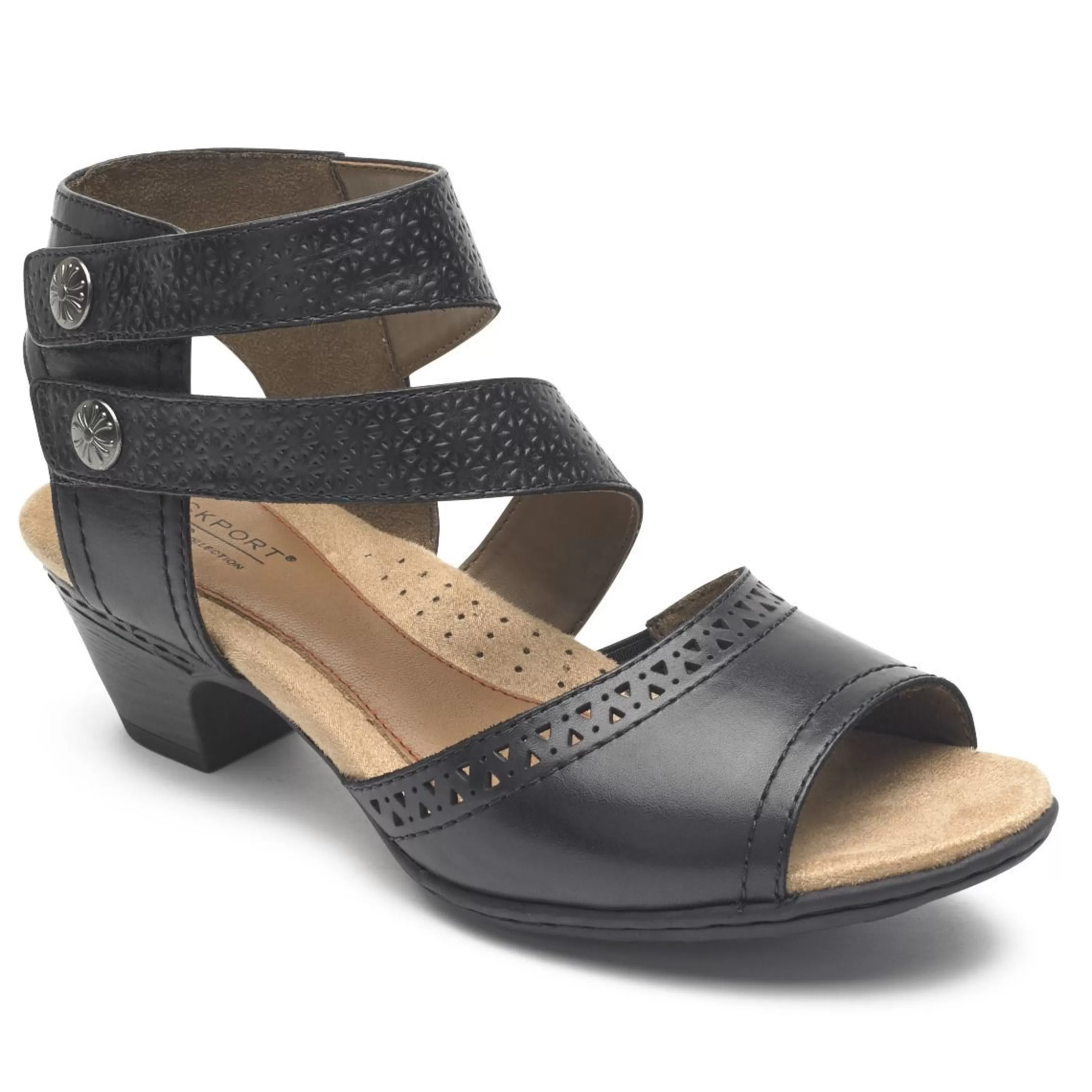 New Abbott Black Leather Cuff Strap Sandal Women Sandal