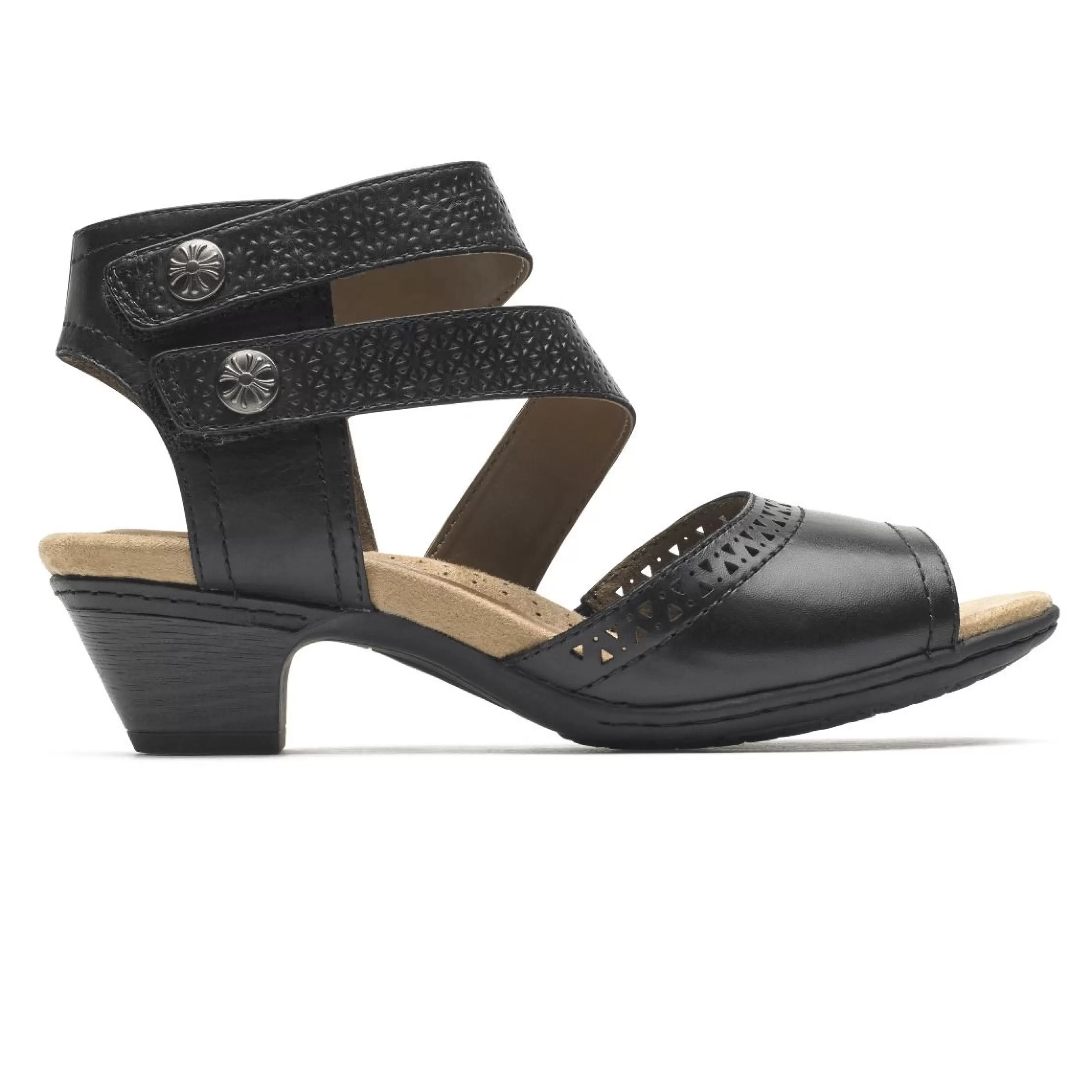 New Abbott Black Leather Cuff Strap Sandal Women Sandal