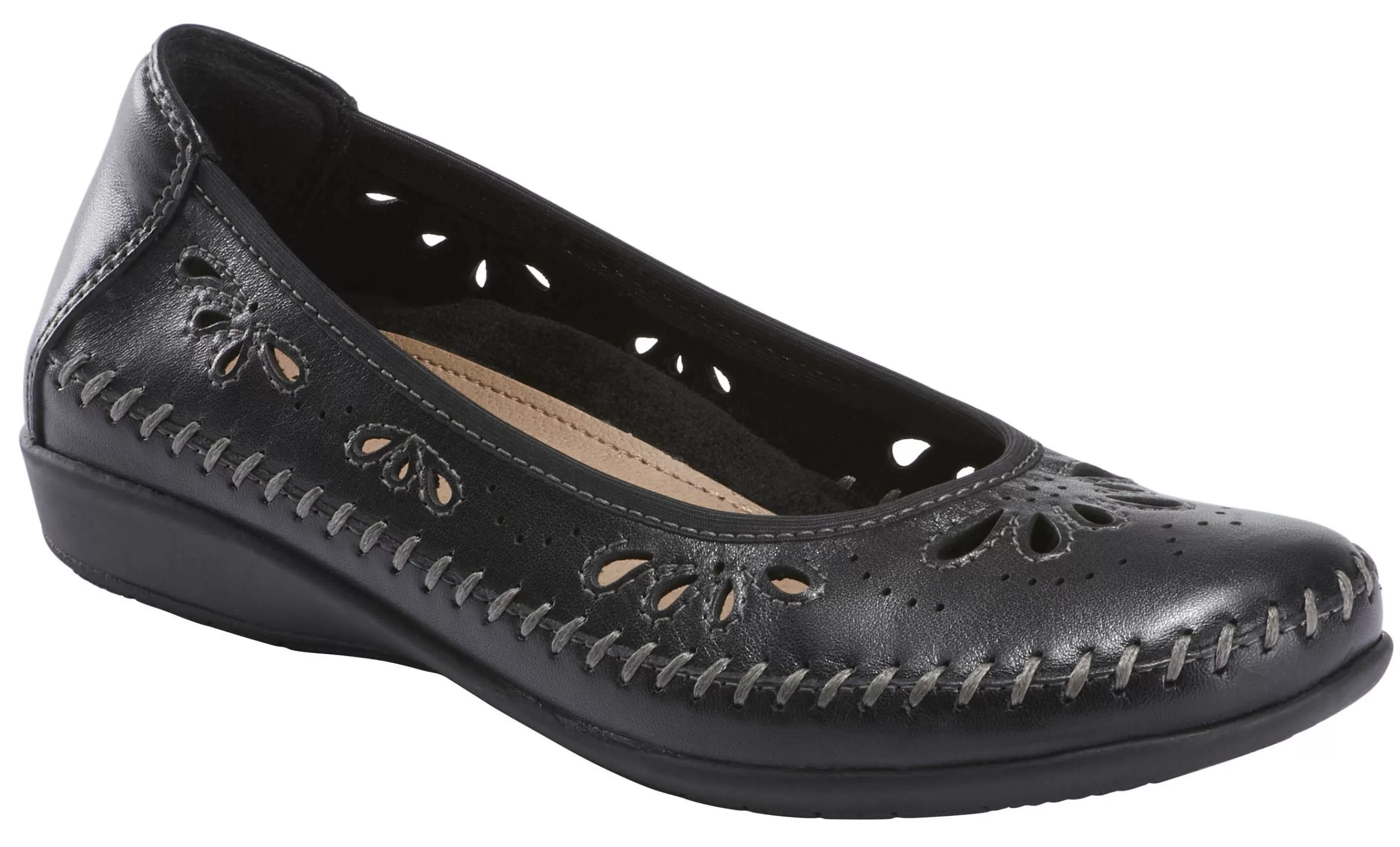 Best Alder Azza Black Perforated Leather Ballet Flat Women Casual