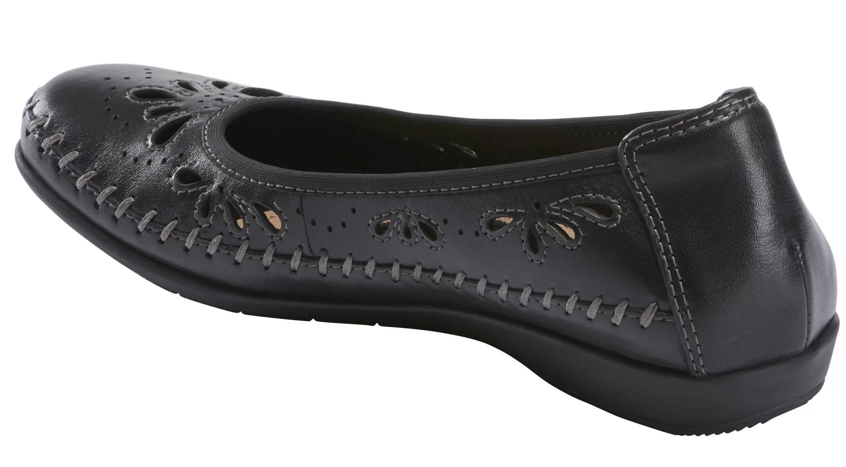 Best Alder Azza Black Perforated Leather Ballet Flat Women Casual