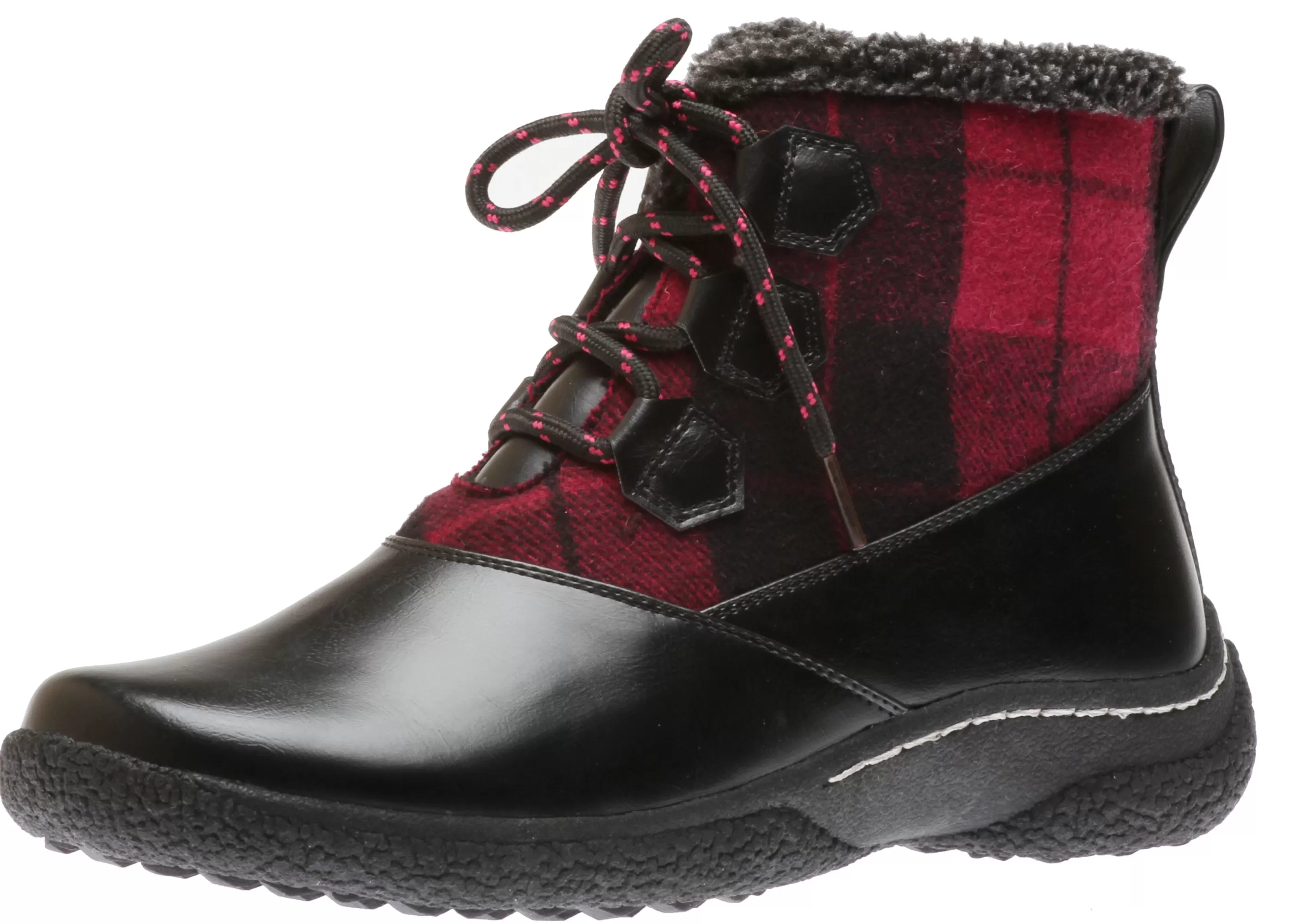 Outlet Amelia Black Red Flannel Lace-Up Boot Women Boot