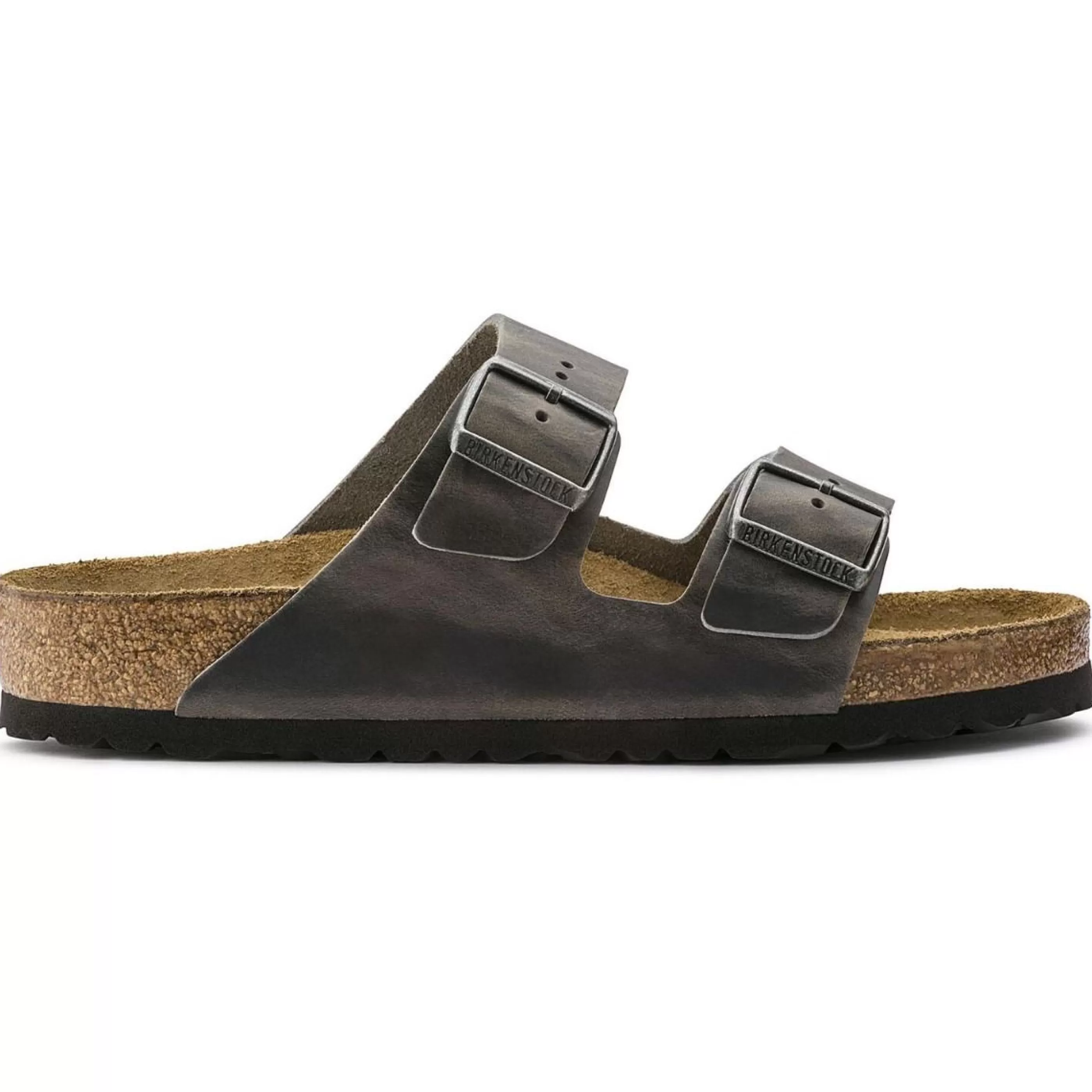 Best Arizona Soft Footbed Iron Grey Oiled Leather Slide Sandal Men Slide