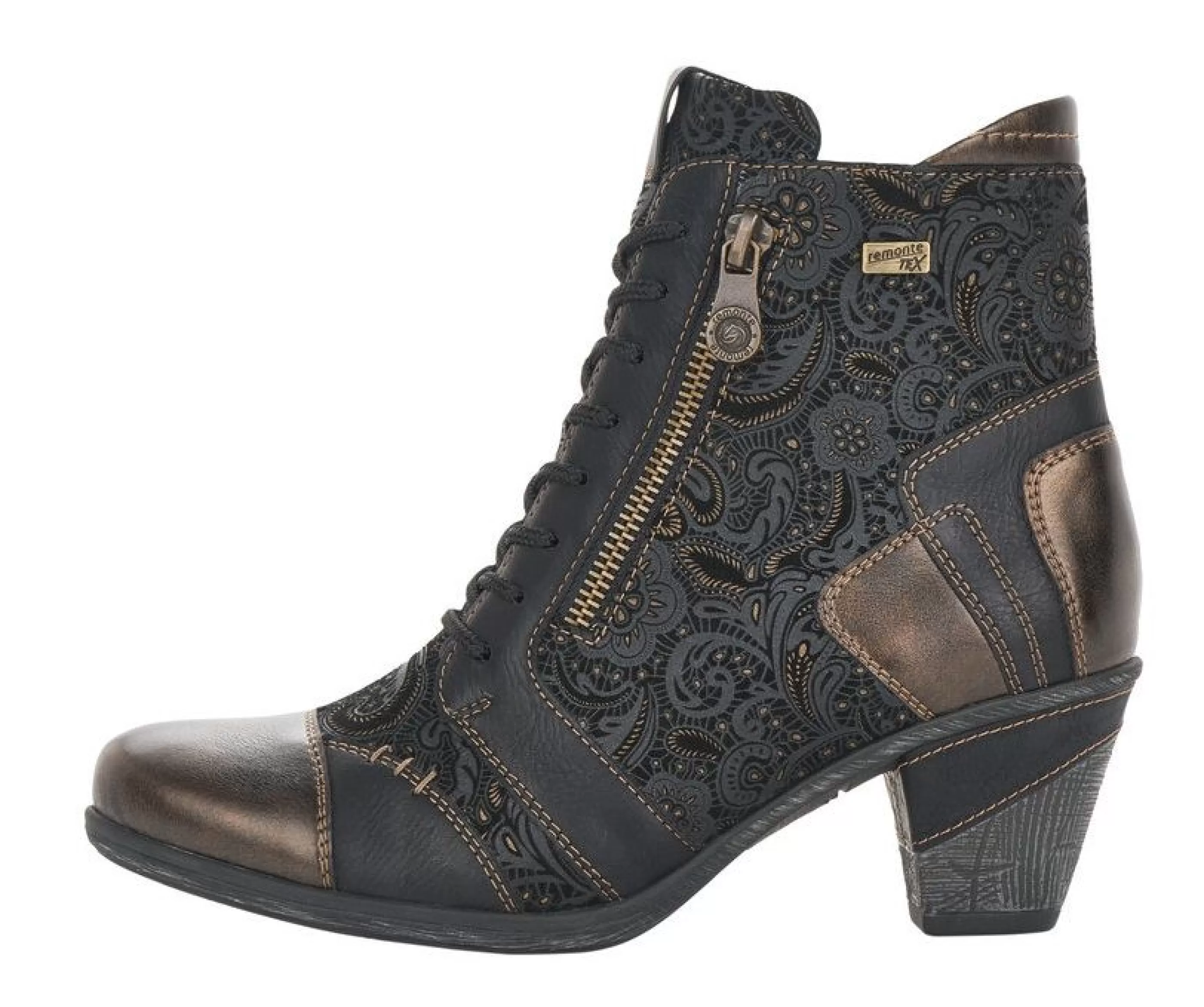 Outlet Australia Black Bronze Paisley Ankle Boot Women Dress Boot