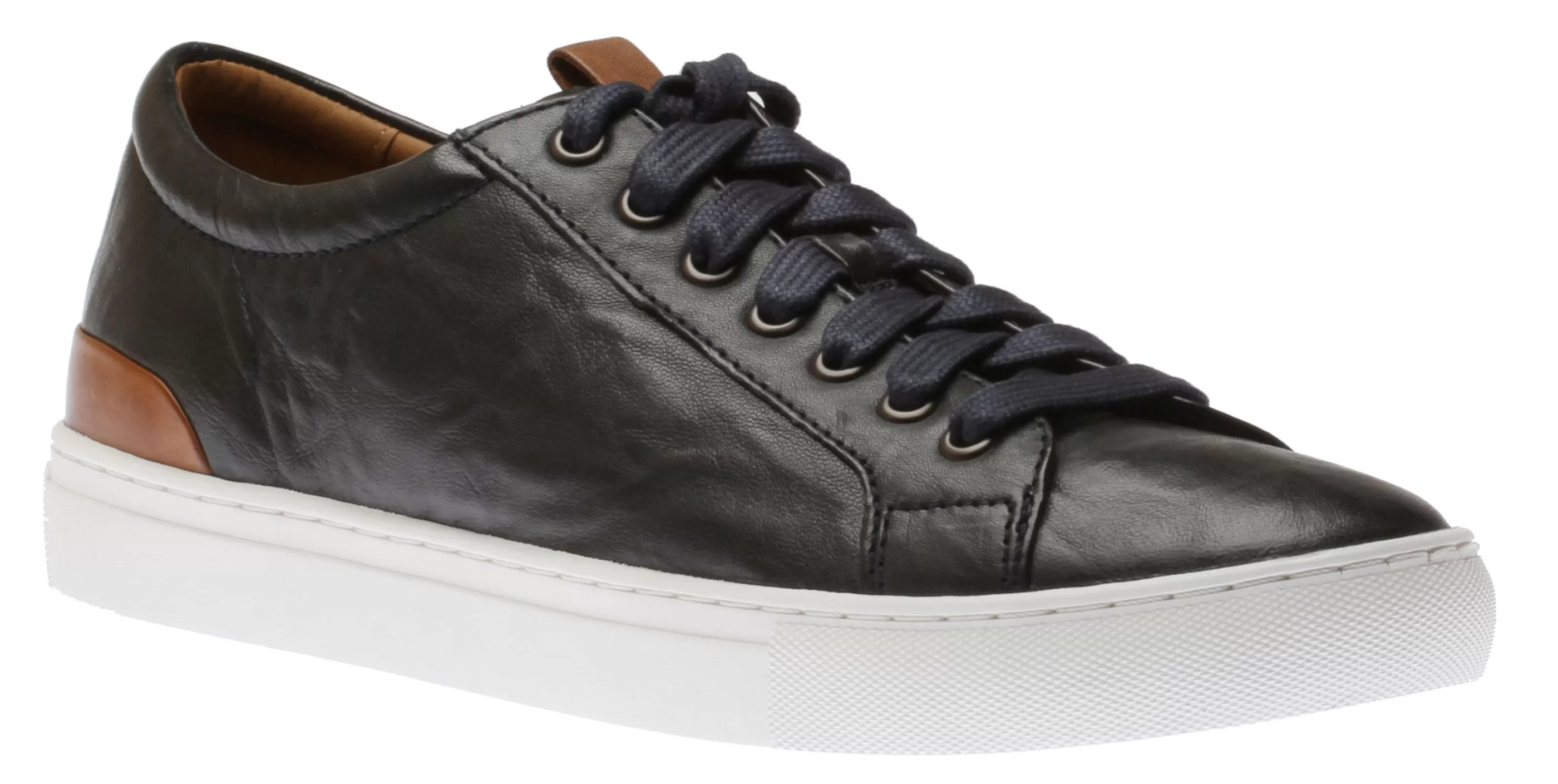 Best Banks Navy Leather Lace-Up Sneaker Men Casual