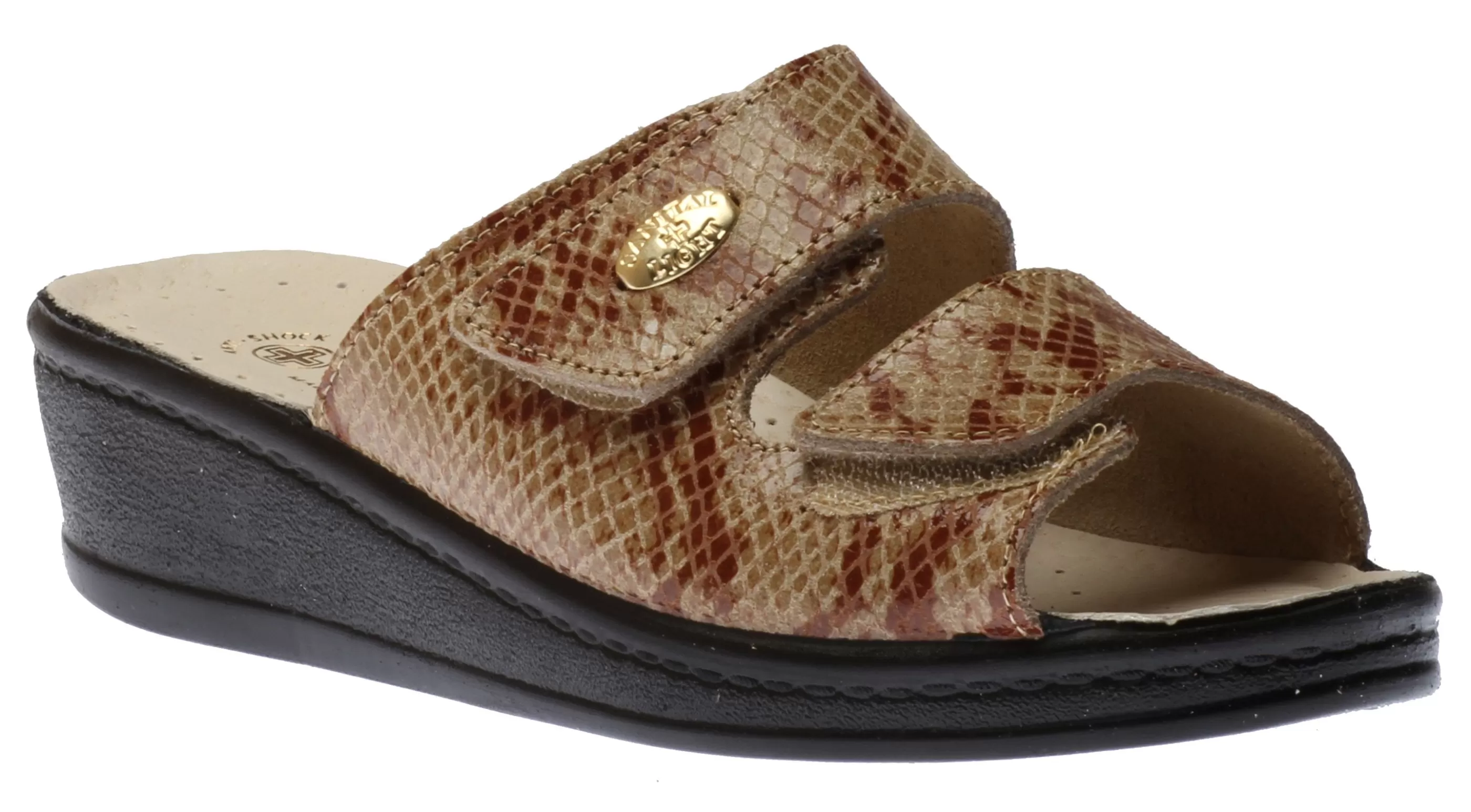 Online Beige Brown Snakeskin Slide Wedge Sandal Women Slipper