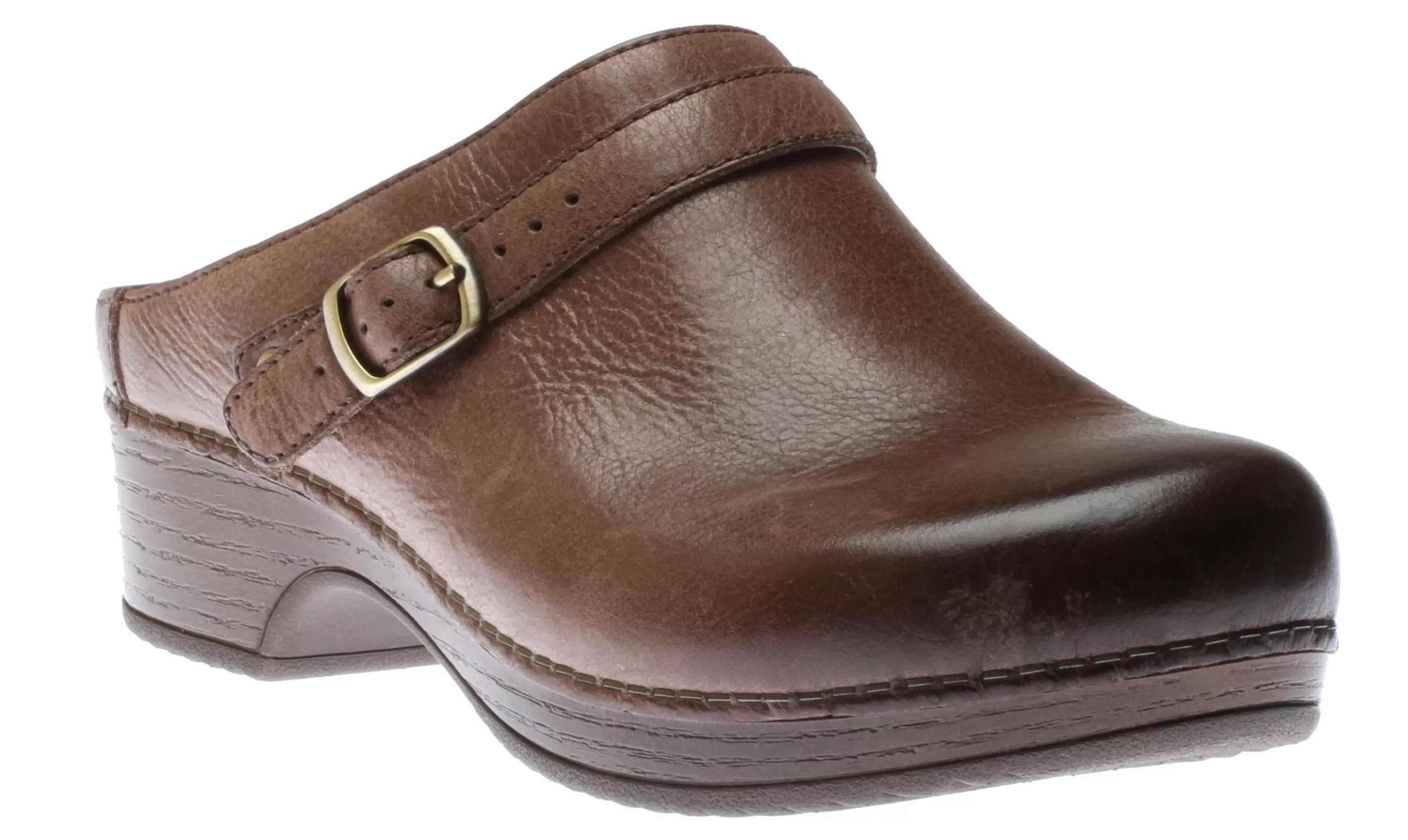 Clearance Berry Brown Milled Burnished Leather Clog Women Clog