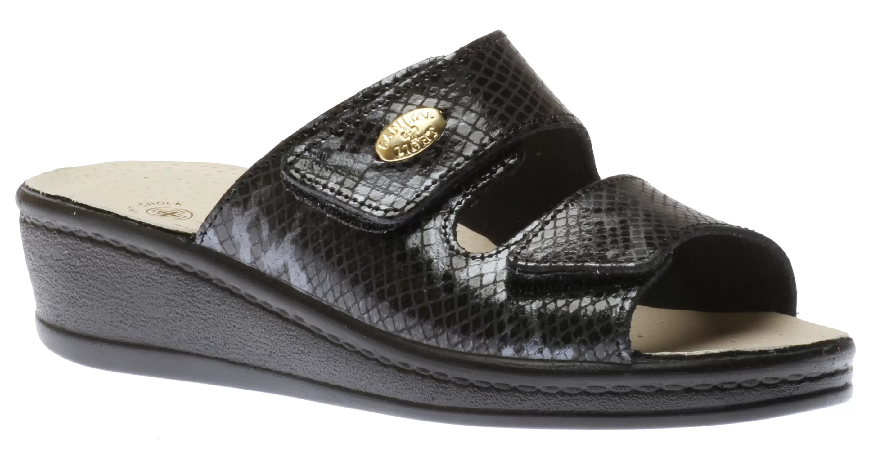 Best Black Snakeskin Slide Wedge Sandal Women Slipper