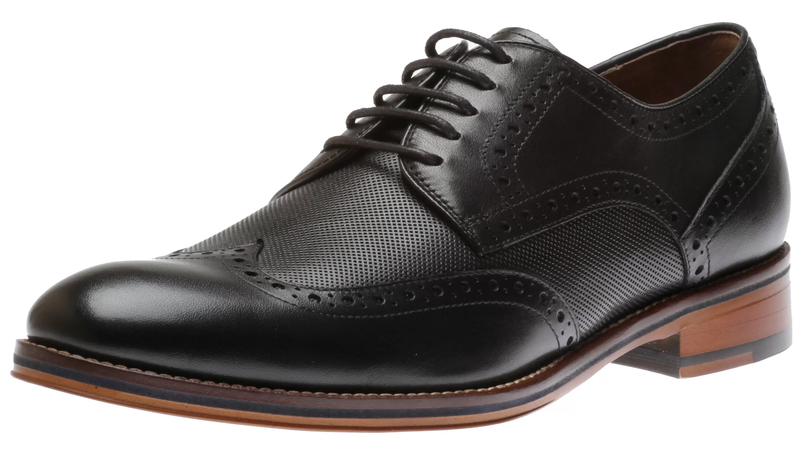 Online Conard Black Leather Embossed Wingtip Derby Shoe Men Dress