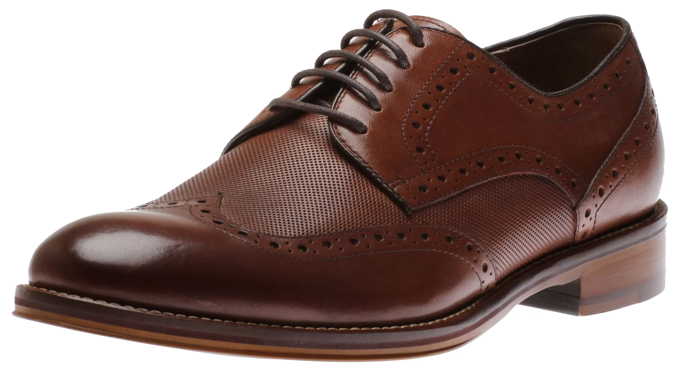 Clearance Conard Oak Brown Leather Embossed Wingtip Derby Shoe Men Dress