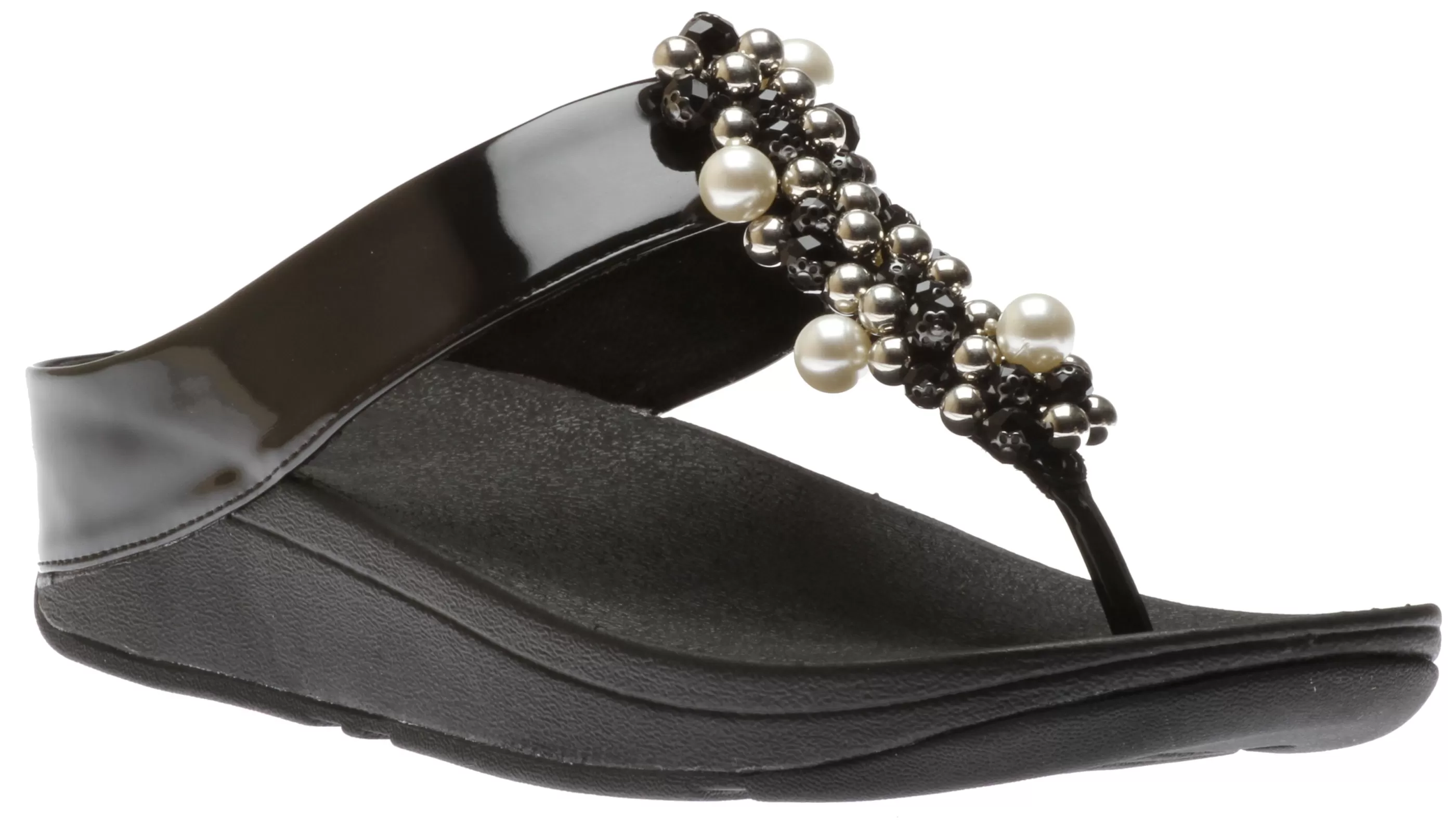 Shop Deco Black Pearlized Patent Faux Leather Thong Sandal Women Casual