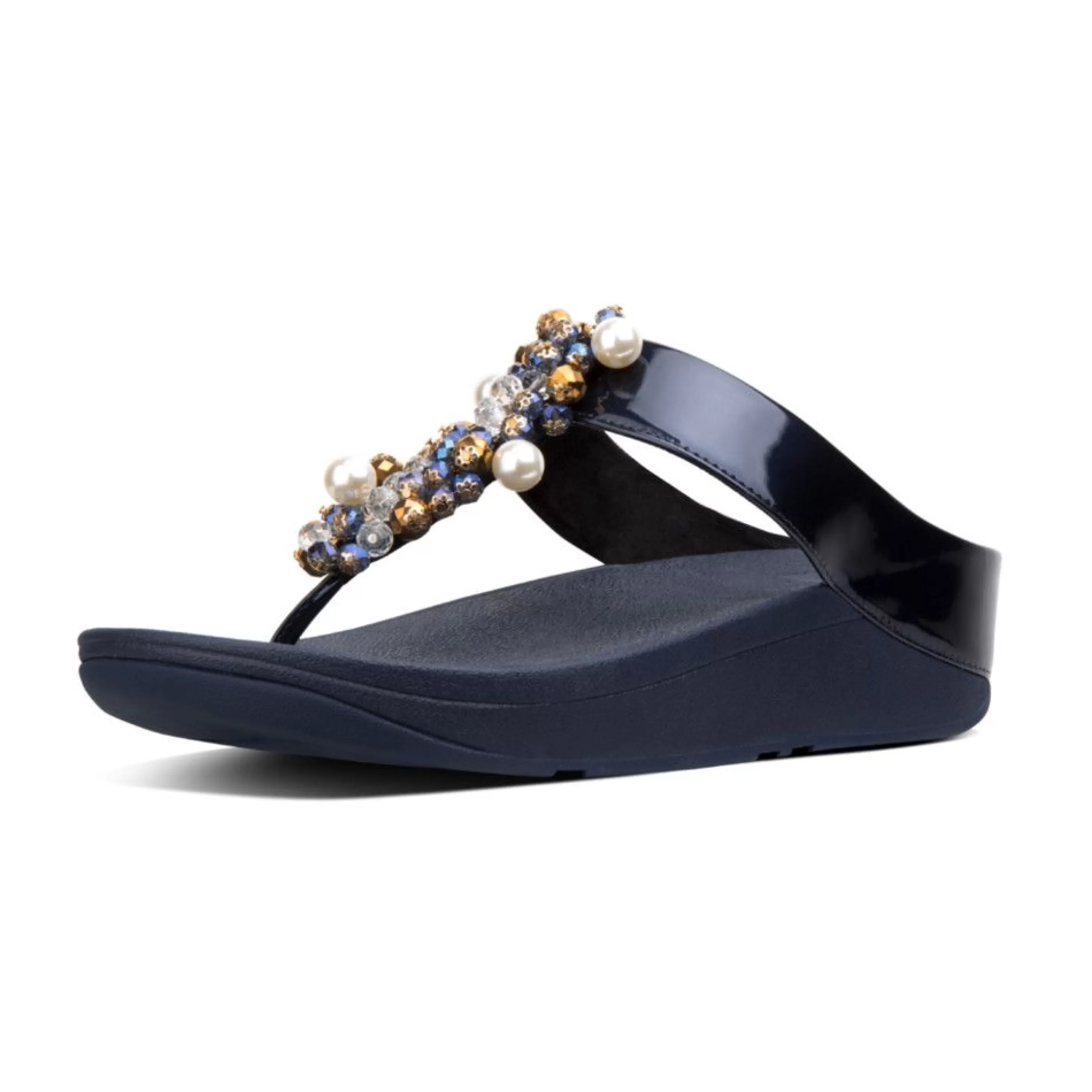 Best Deco Midnight Navy Pearlized Faux Leather Thong Sandal Women Casual