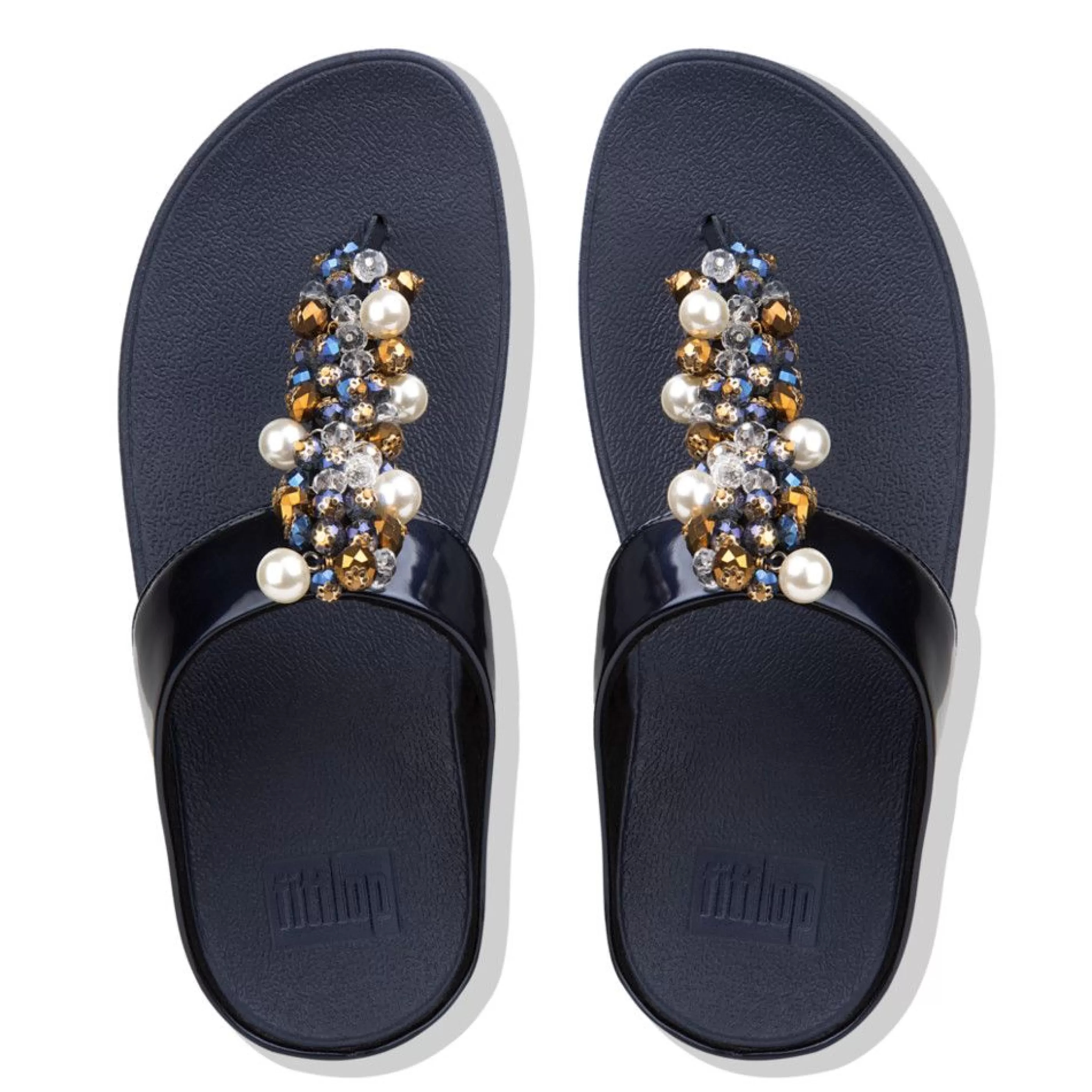 Best Deco Midnight Navy Pearlized Faux Leather Thong Sandal Women Casual