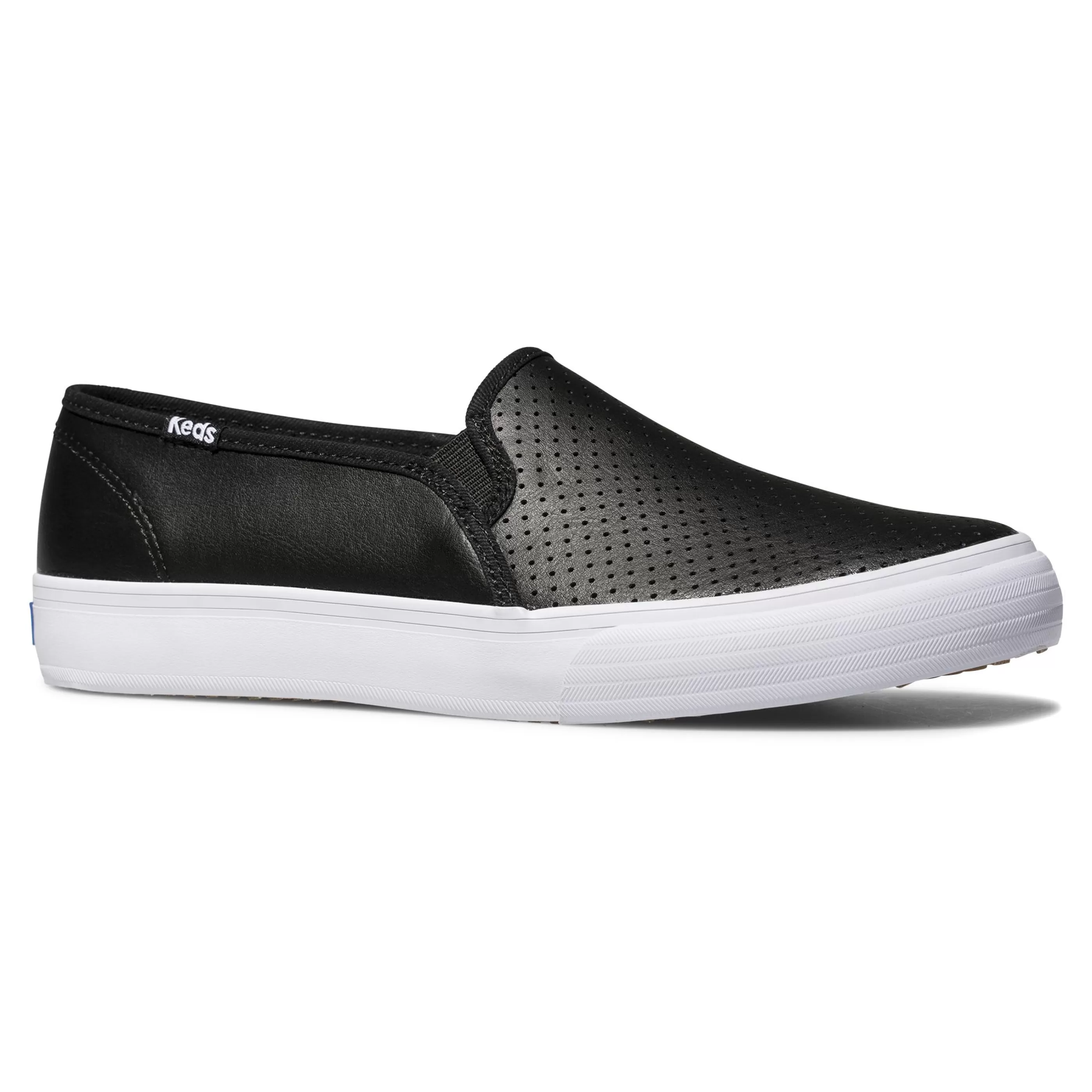 Online Double Decker Black Perforated Leather Slip-On Sneaker Women Casual