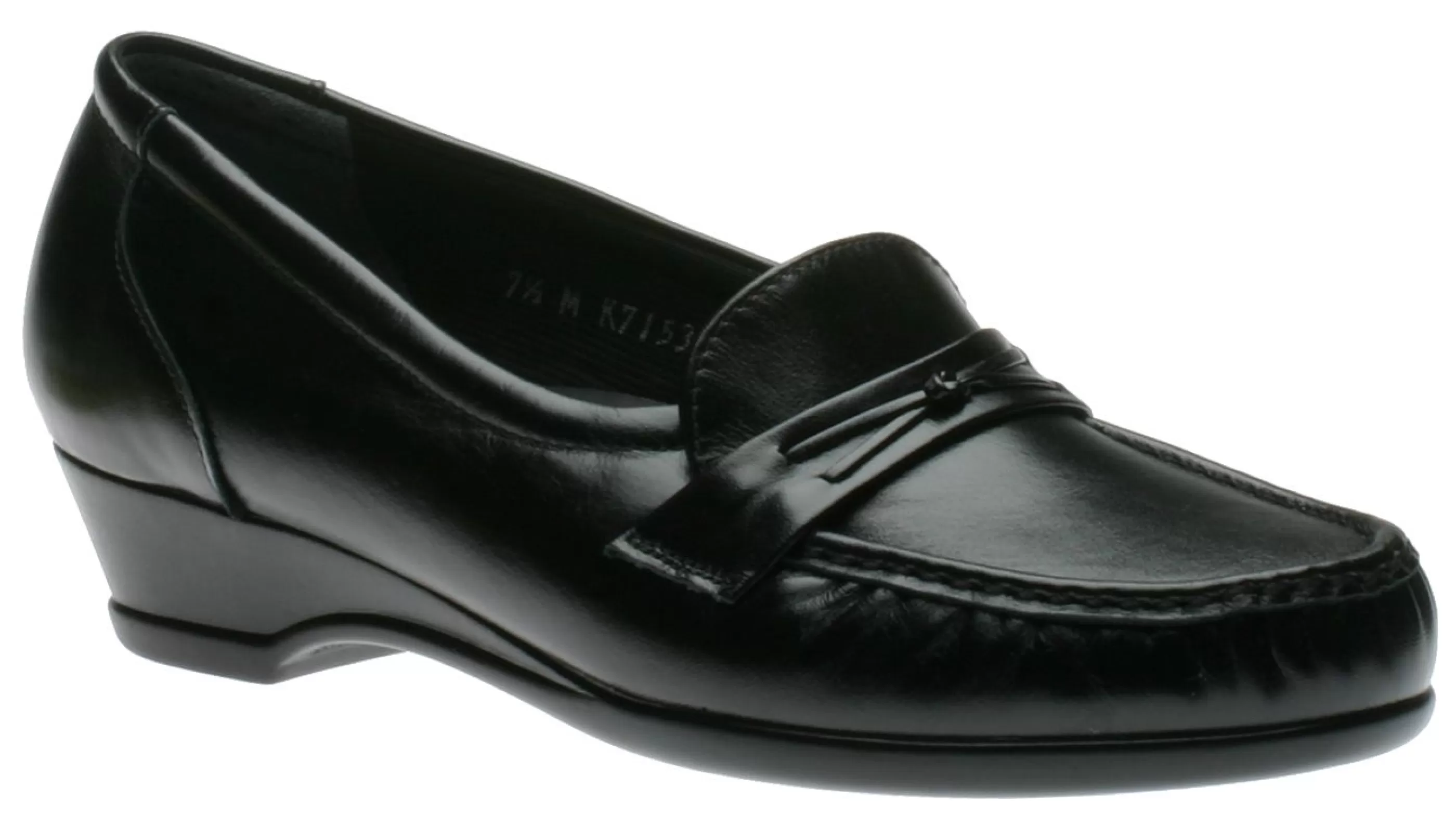 Outlet Easier Black Leather Slip On Wedge Loafer Women Casual