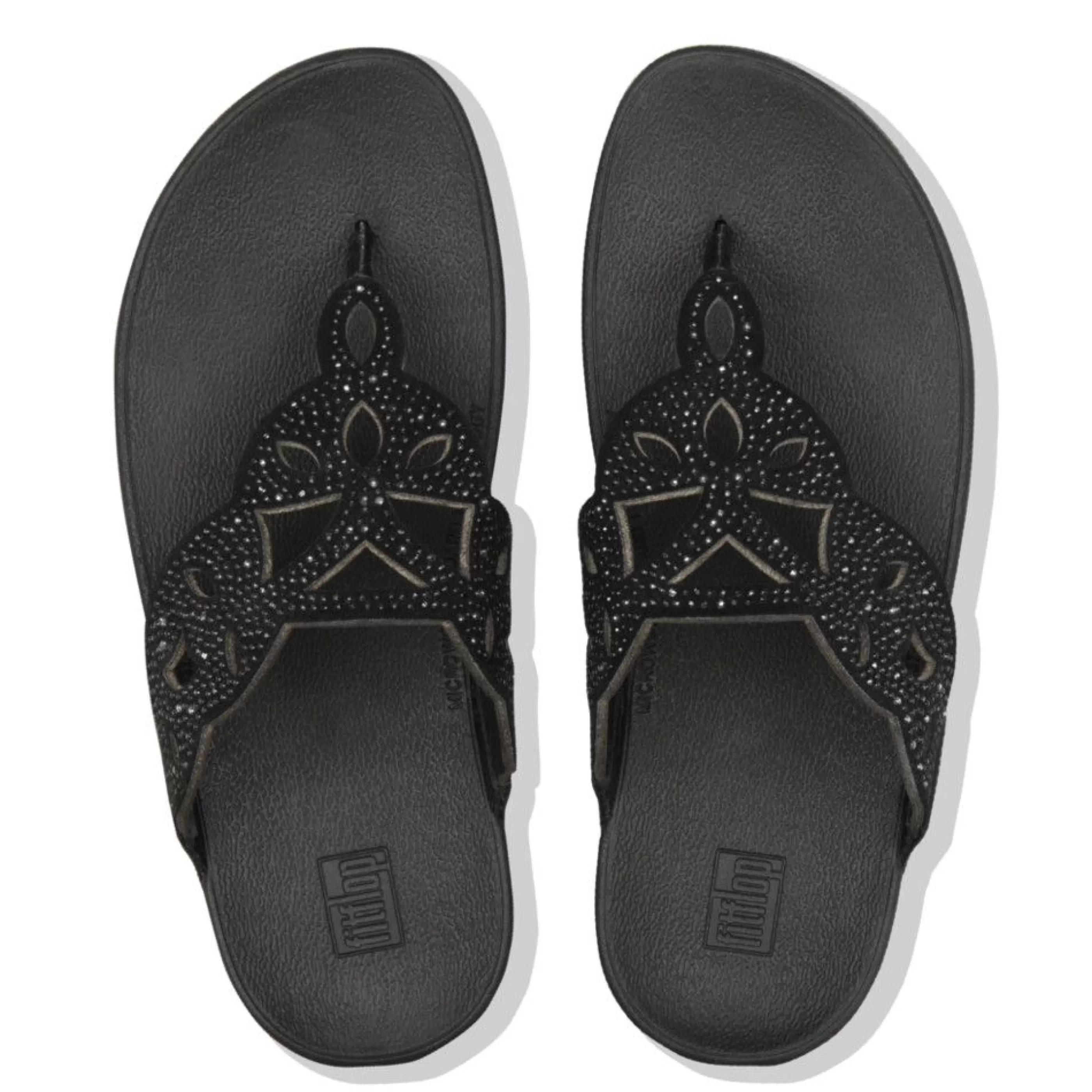 Clearance Elora Crystal Black Thong Sandal Women Toe Thong