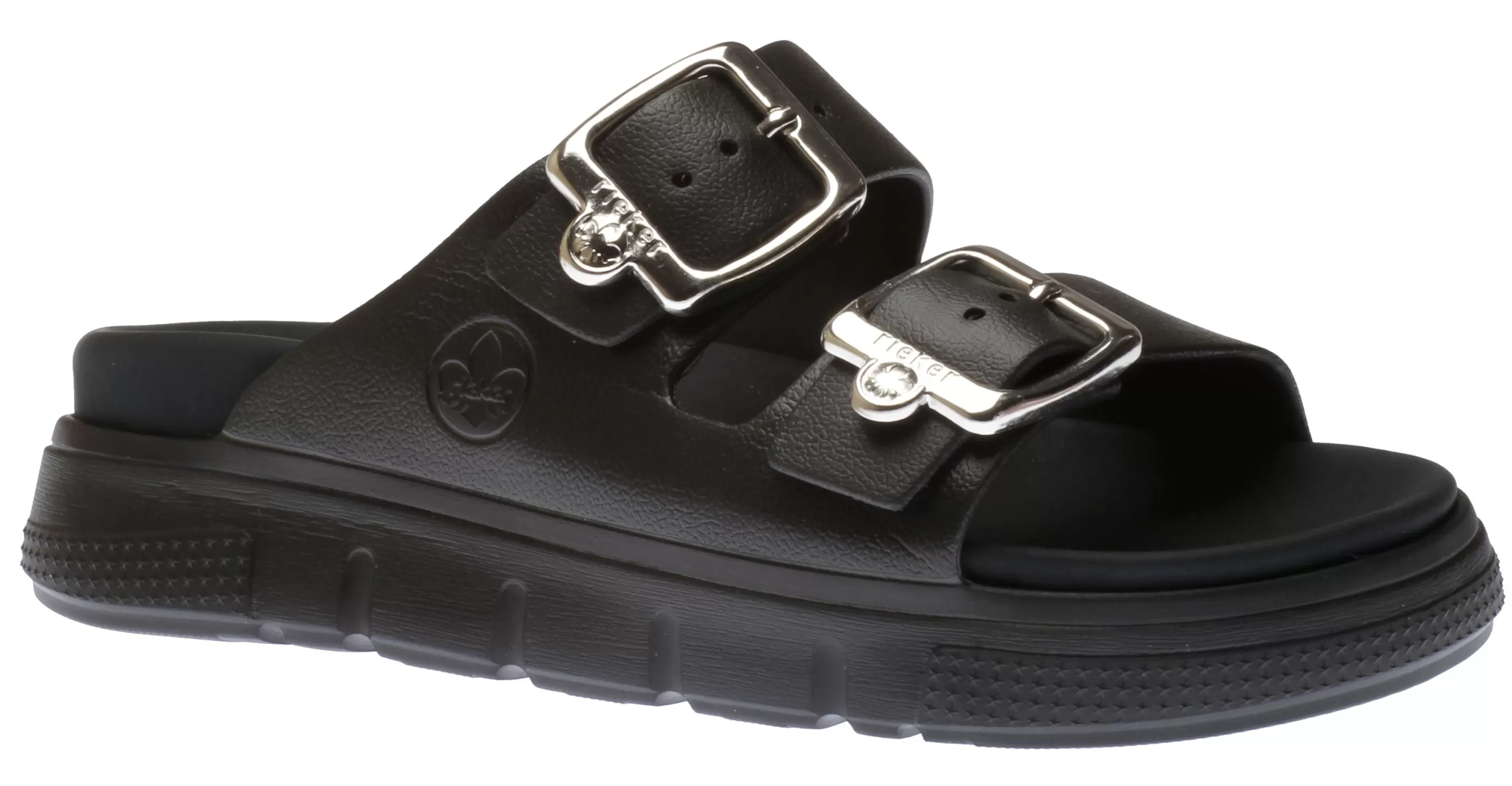 Cheap Eva Black Double Strap Silver Buckle Slide Sandal Women Slide