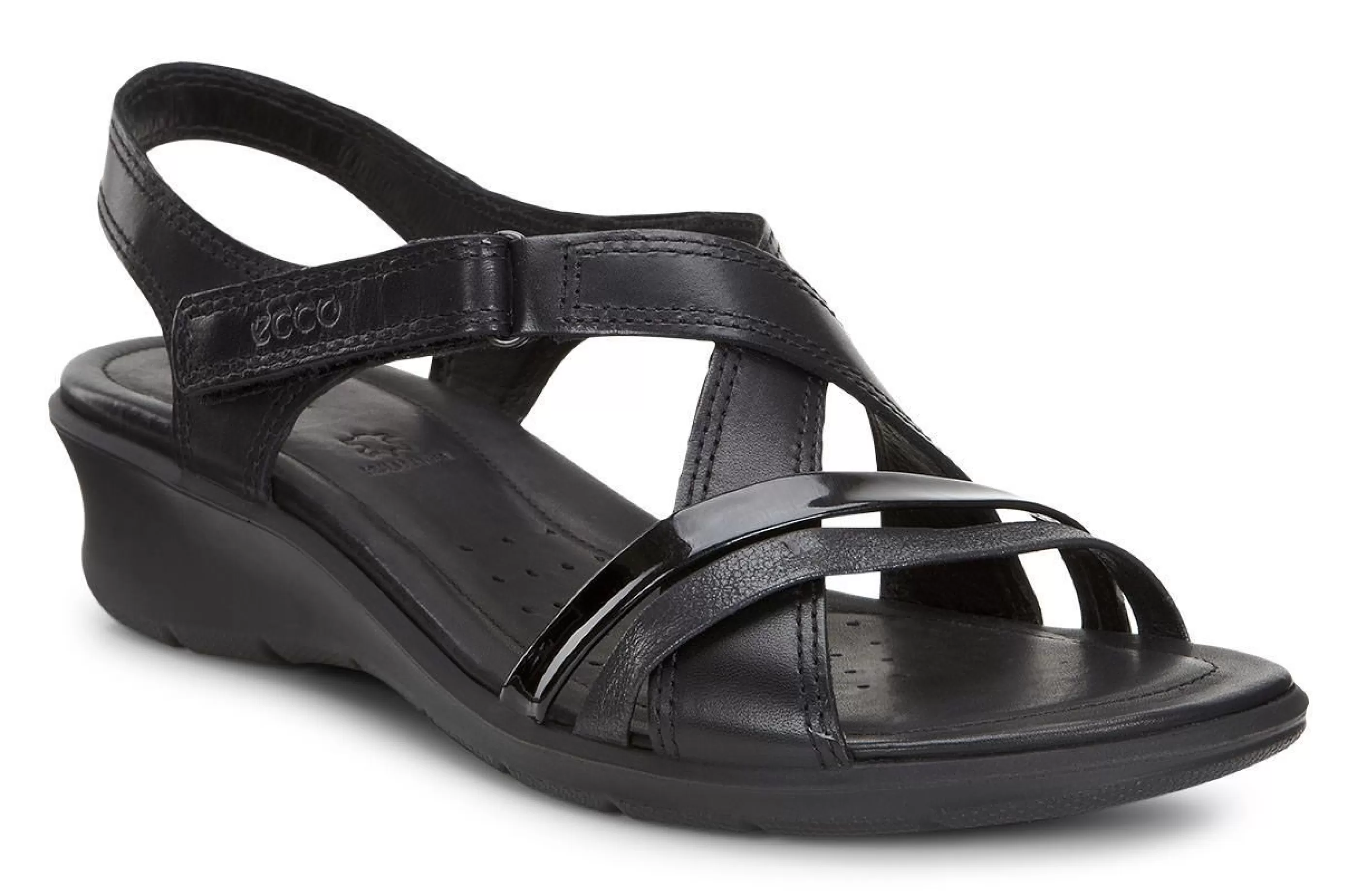 Sale Felicia Sandal Black Leather Adjustable Strap Wedge Sandal Women Sandal