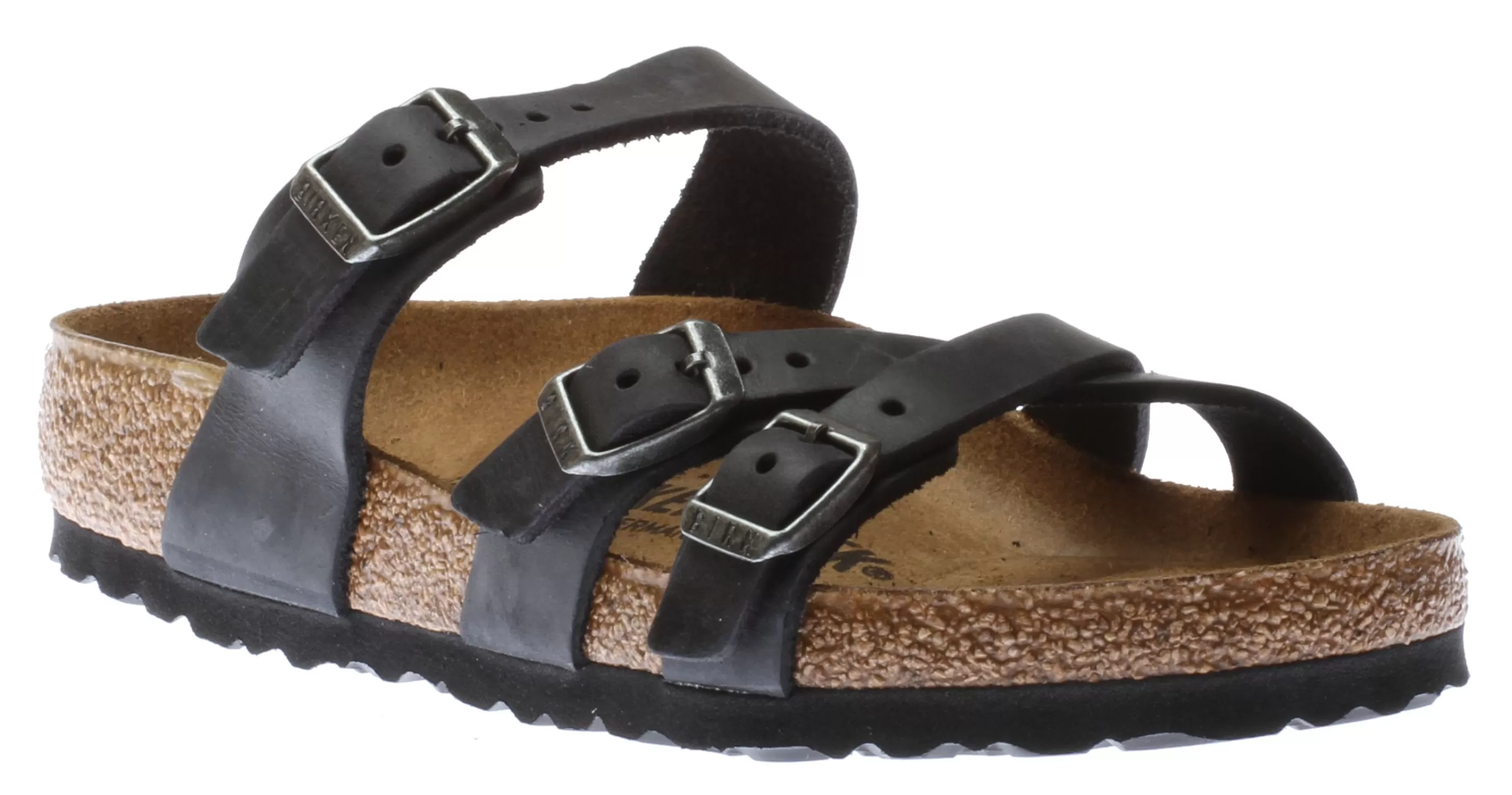 New Franca Black Oiled Leather Slide Sandal Women Slide