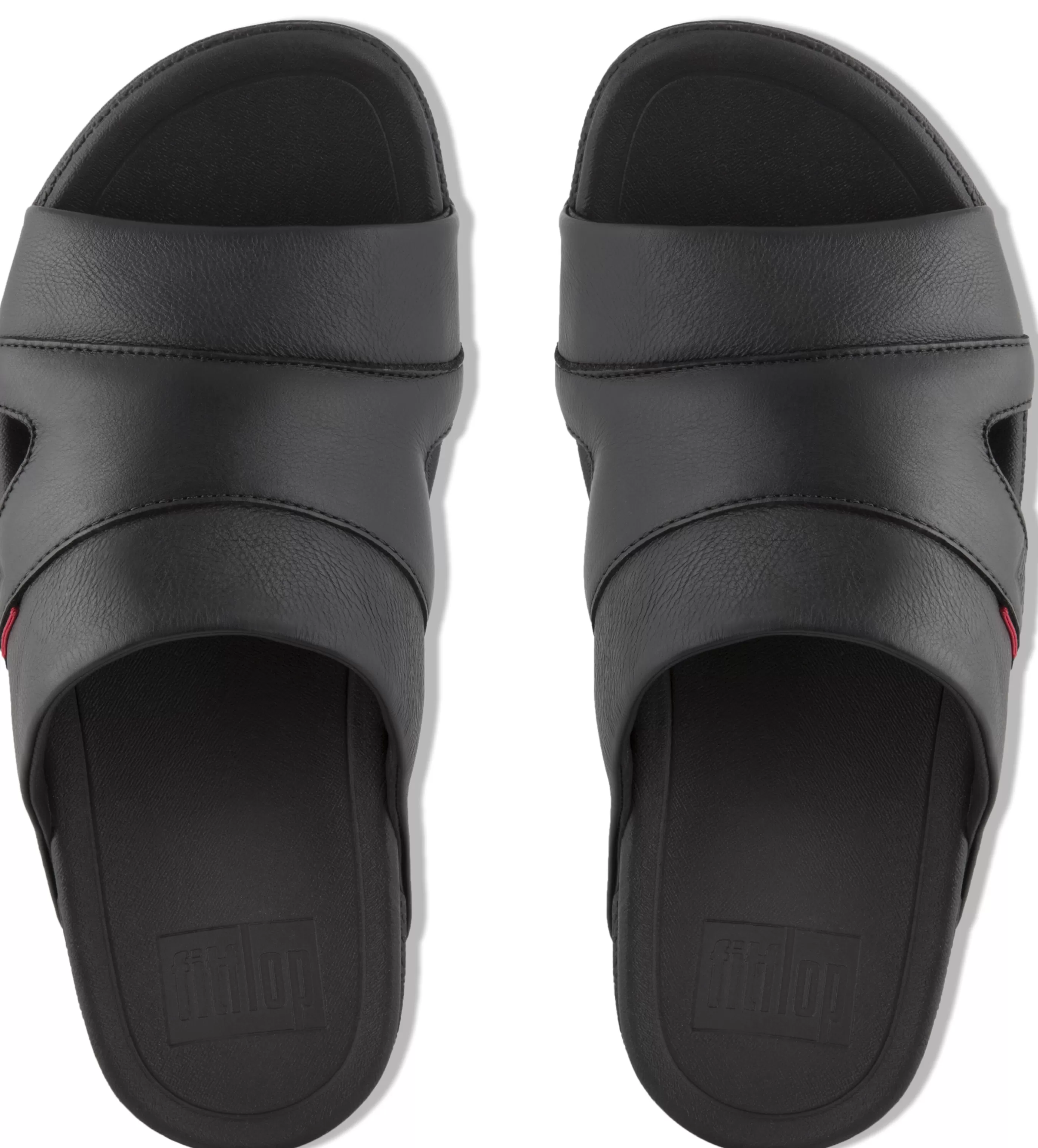 Outlet Freeway Black Leather Pool Slide Sandal Men Slipper