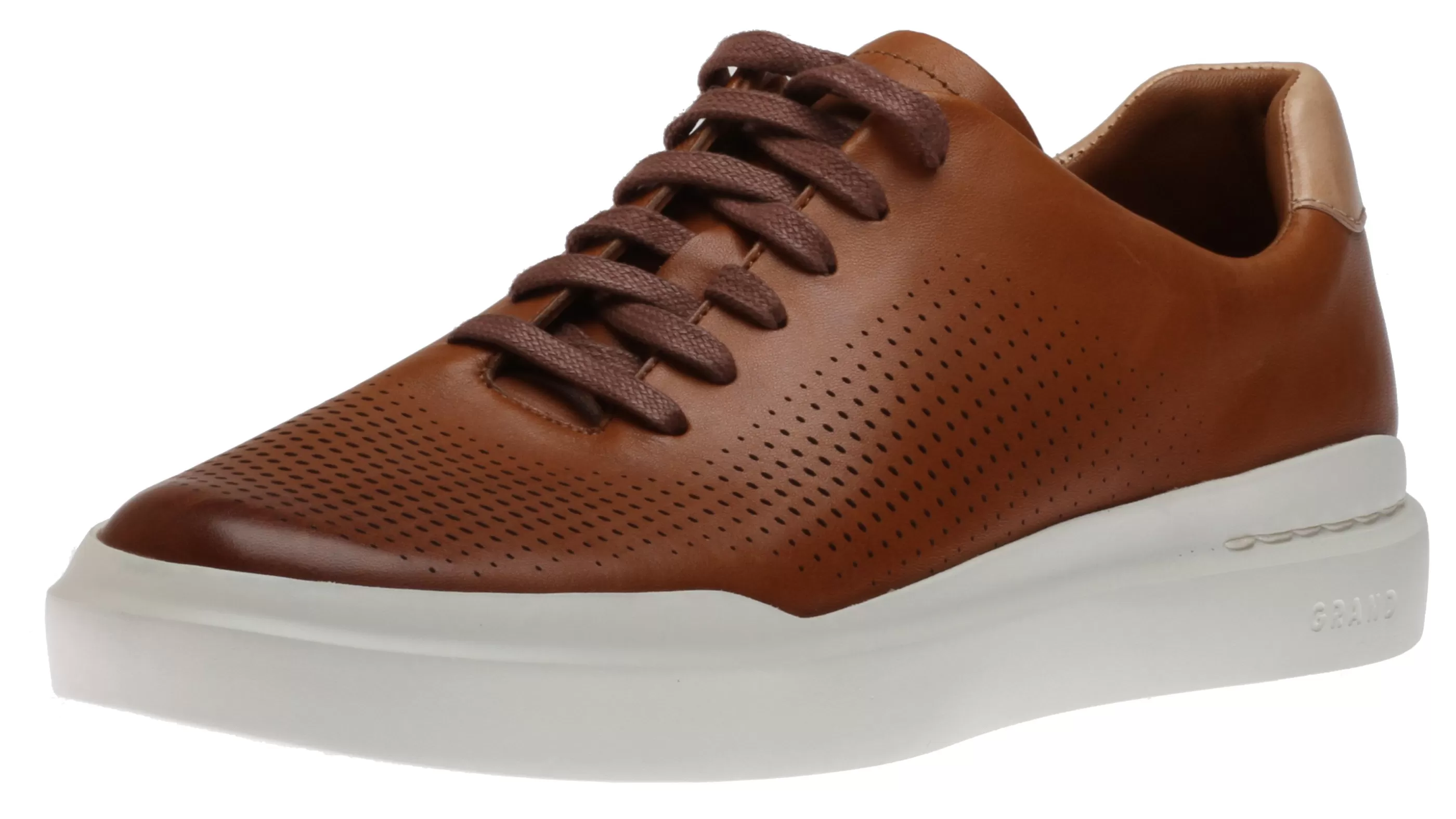 Hot Grandpru00F8 Rally Laser Cut Tan Brown Leather Lace-Up Sneaker Men Walking