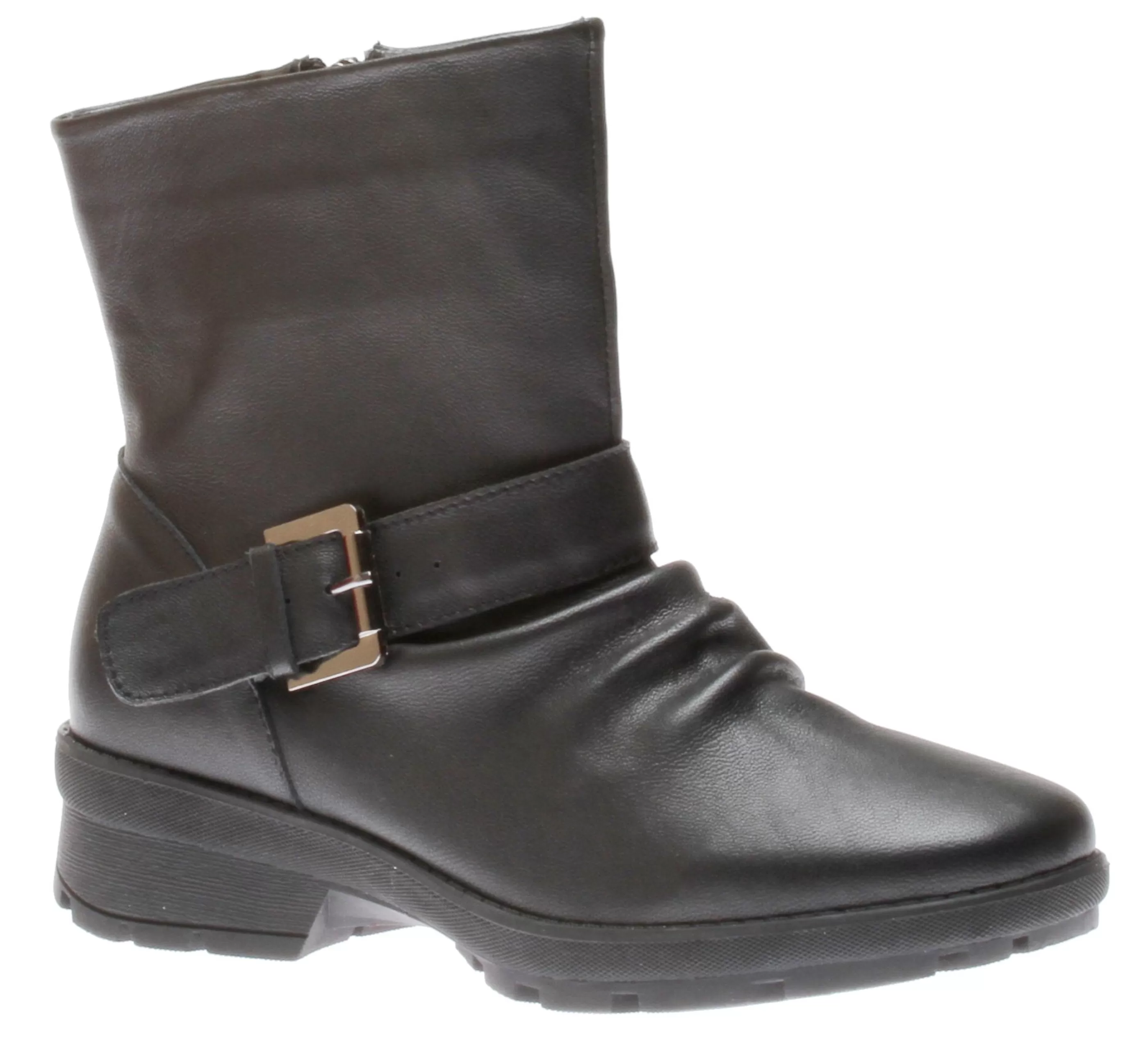 Fashion Gripper Black Leather Moto Boot Women Boot