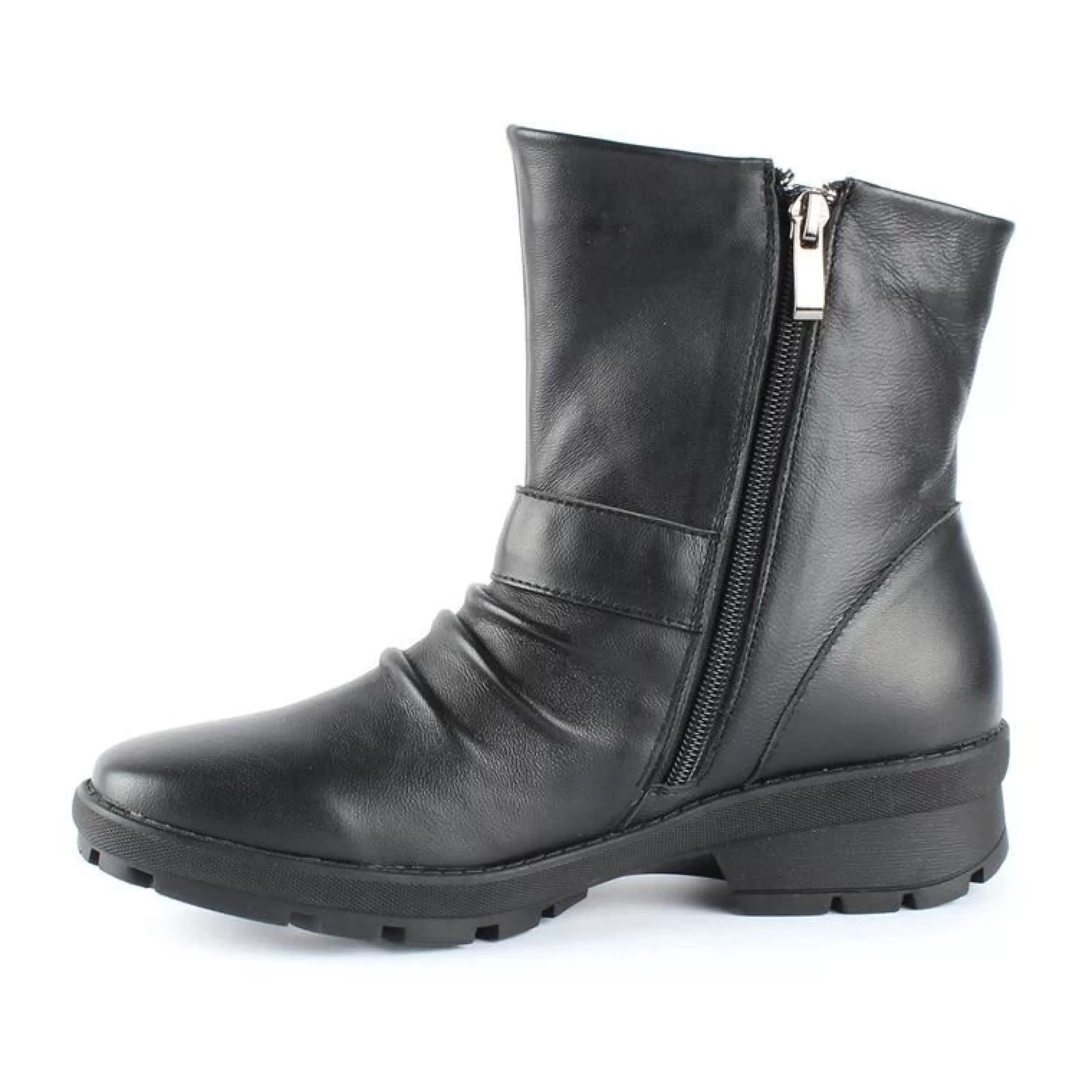 Fashion Gripper Black Leather Moto Boot Women Boot