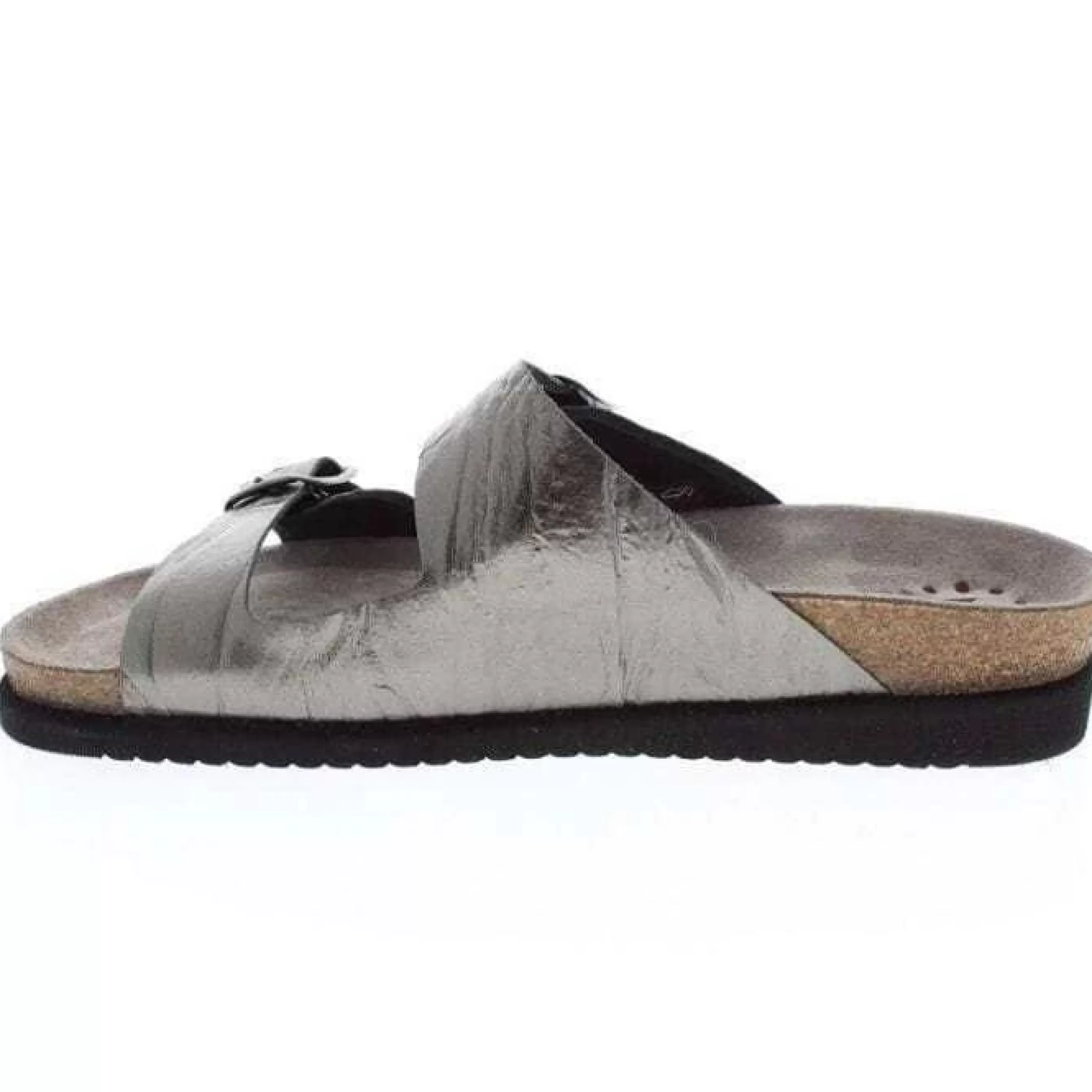 Discount Harmony Metallic Grey Leather Crinkle Slide Sandal Women Slide