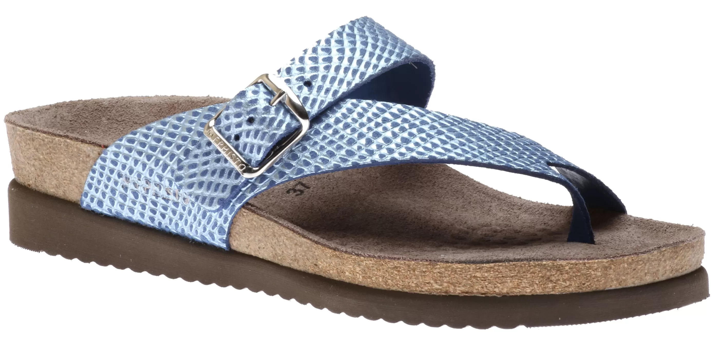 New Helen Cuba Cobalt Blue Textured Leather Thong Sandal Women Toe Thong