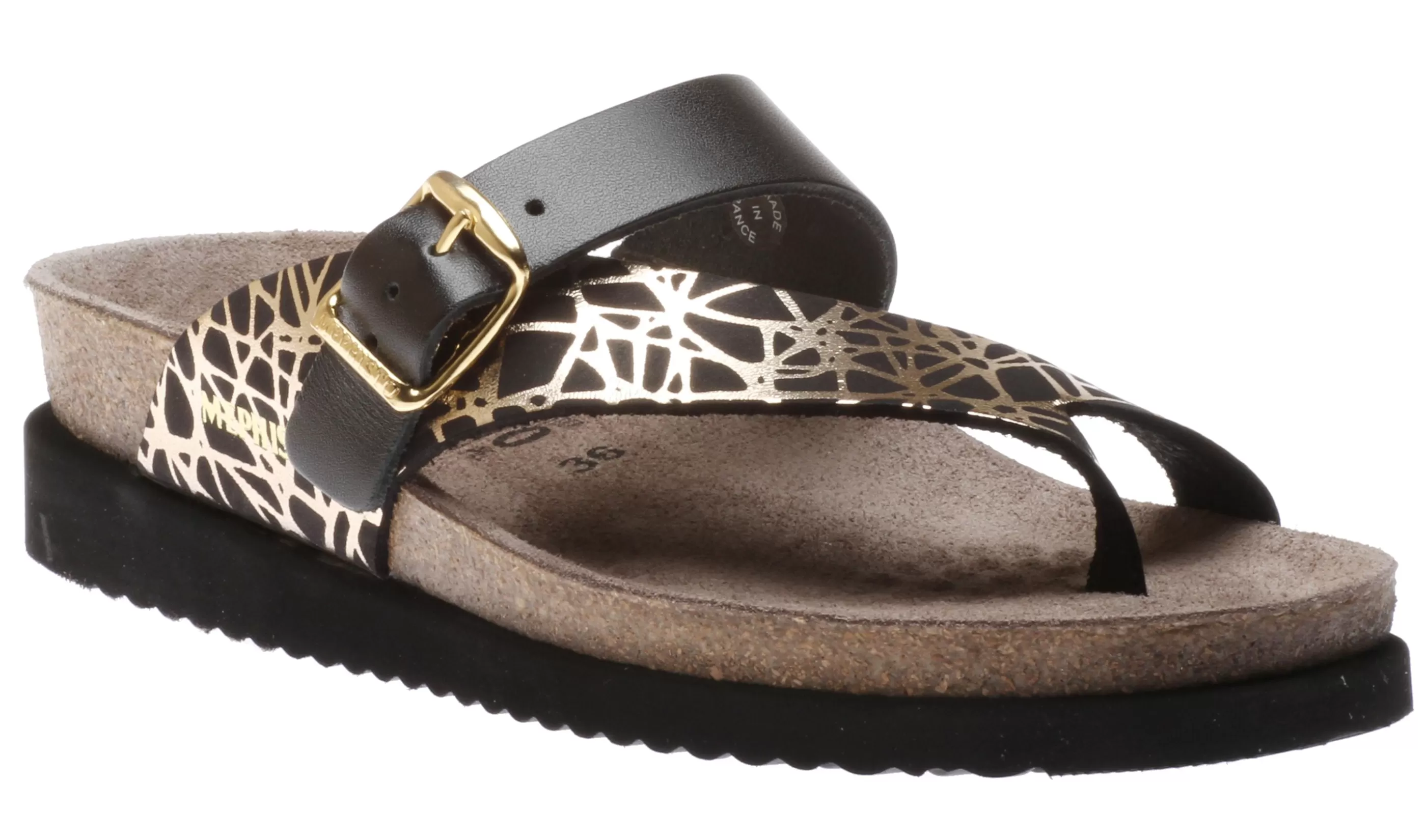 Discount Helen Mix Black Gold Graphic Leather Thong Sandal Women Toe Thong