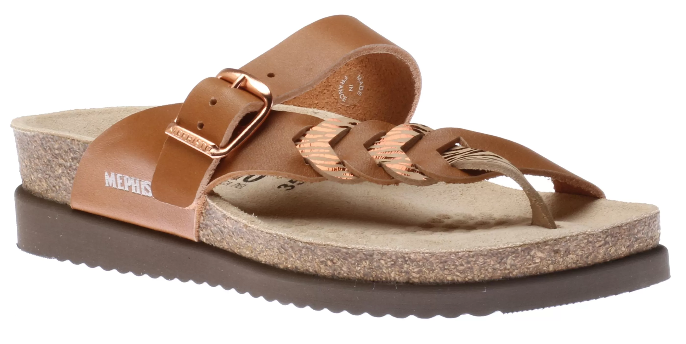 Shop Heleonore Camel Brown Zebra Leather Thong Sandal Women Toe Thong