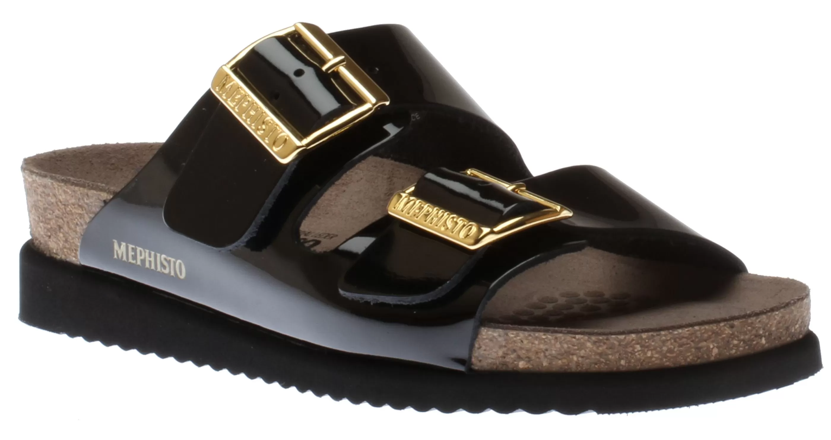 Sale Hester Black Patent Gold Buckle Slide Sandal Women Sandal