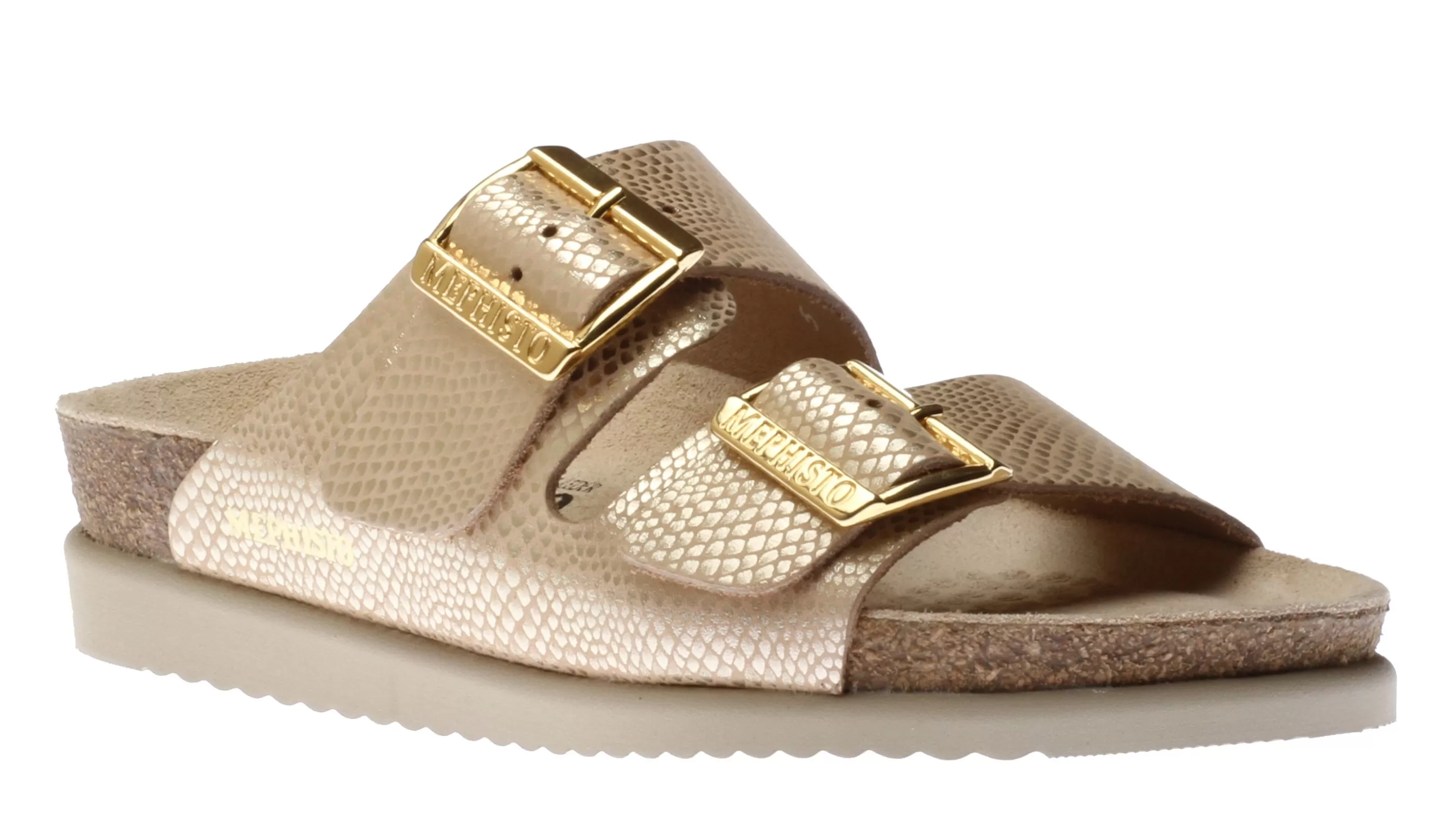 Cheap Hester Light Sand Gold Buckle Textured Leather Slide Sandal Women Slide