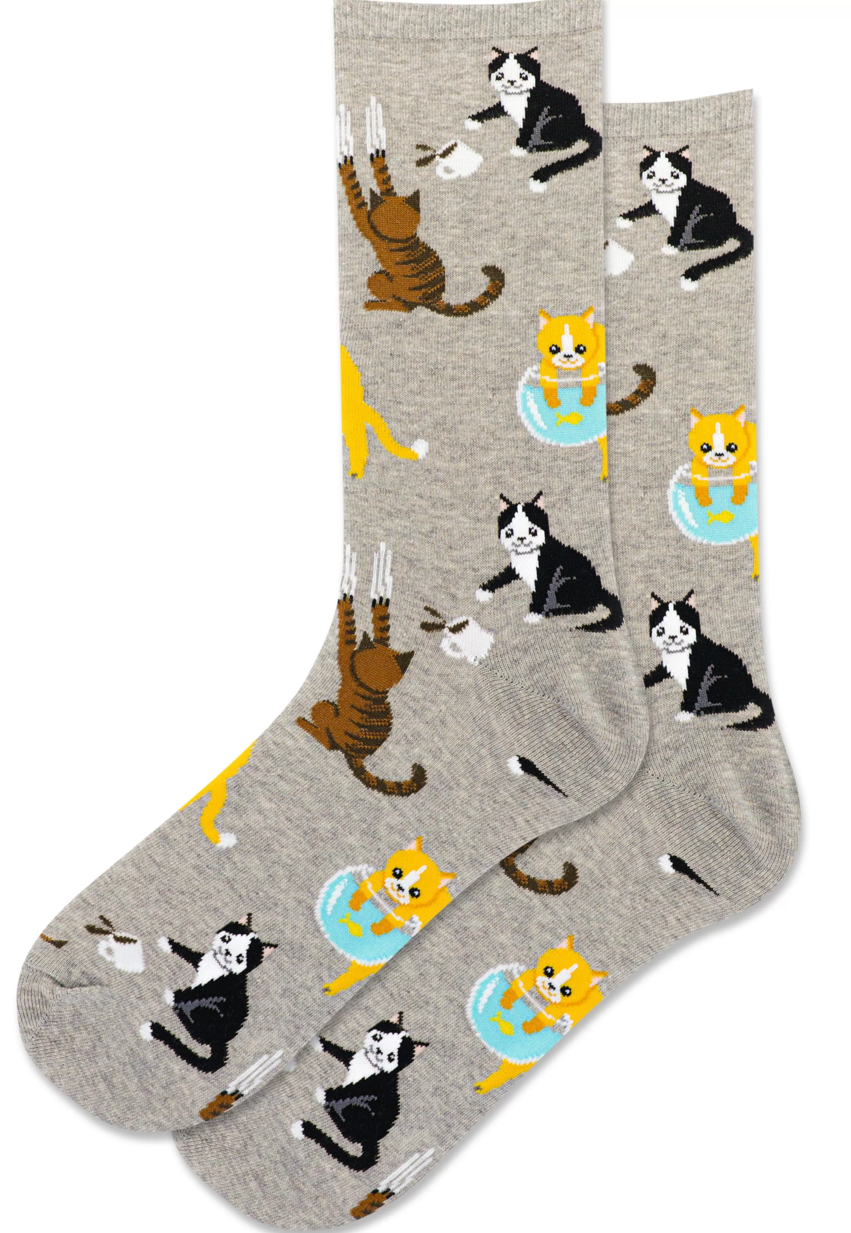 Fashion Women's Bad Cat Grey Crew Socks Accessories Socks