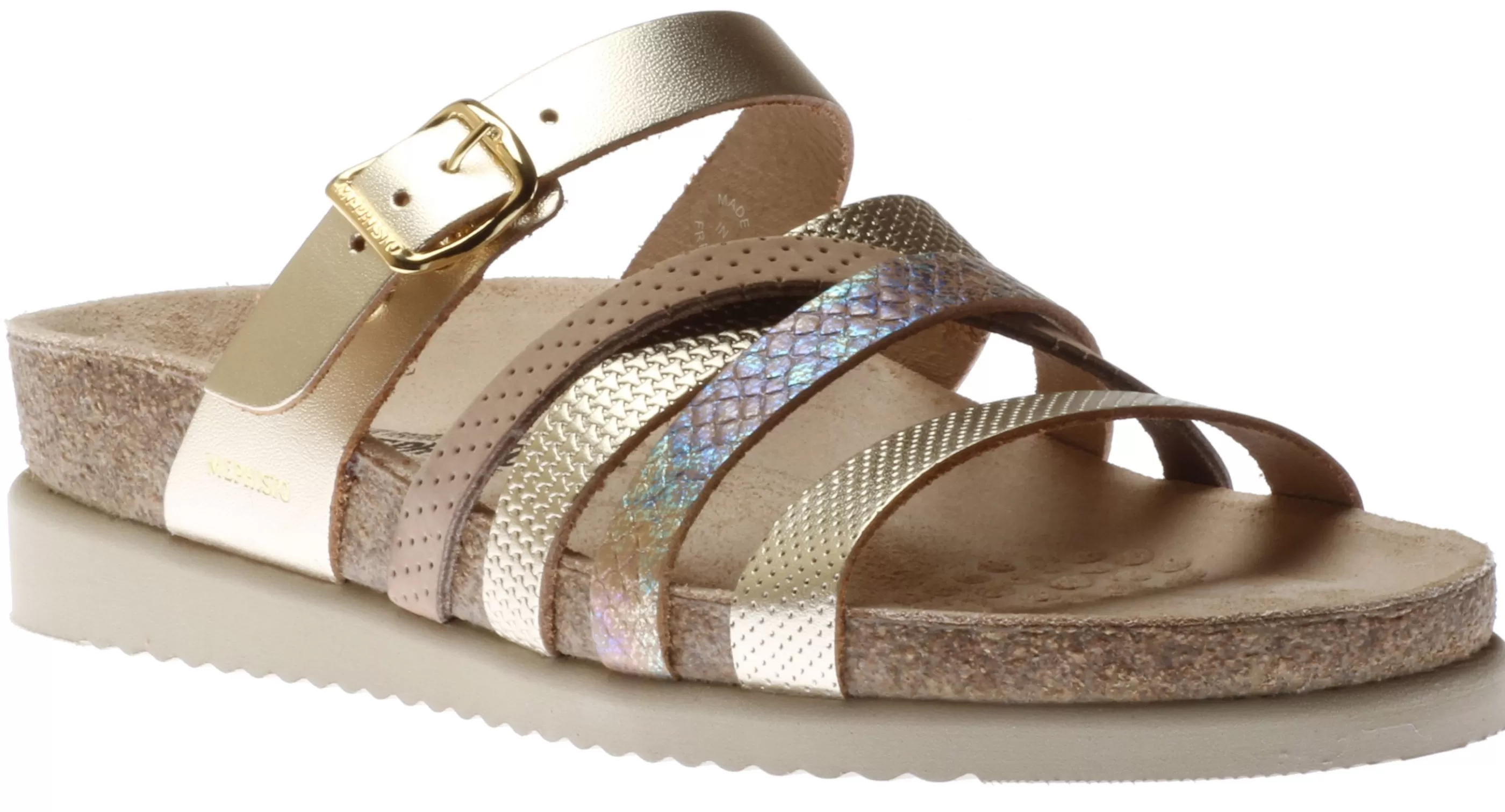 Store Huleda Gold Leather Multi Strap Slide Sandal Women Slide