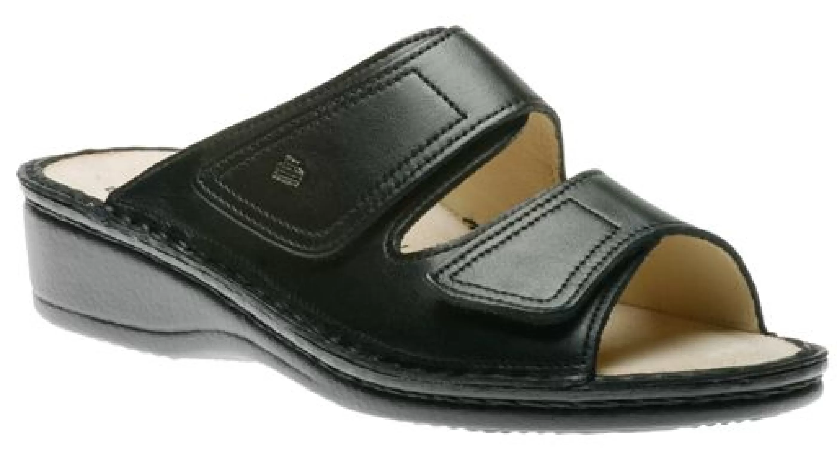 Online Jamaica Black Leather Slide Wedge Sandal Women Slide