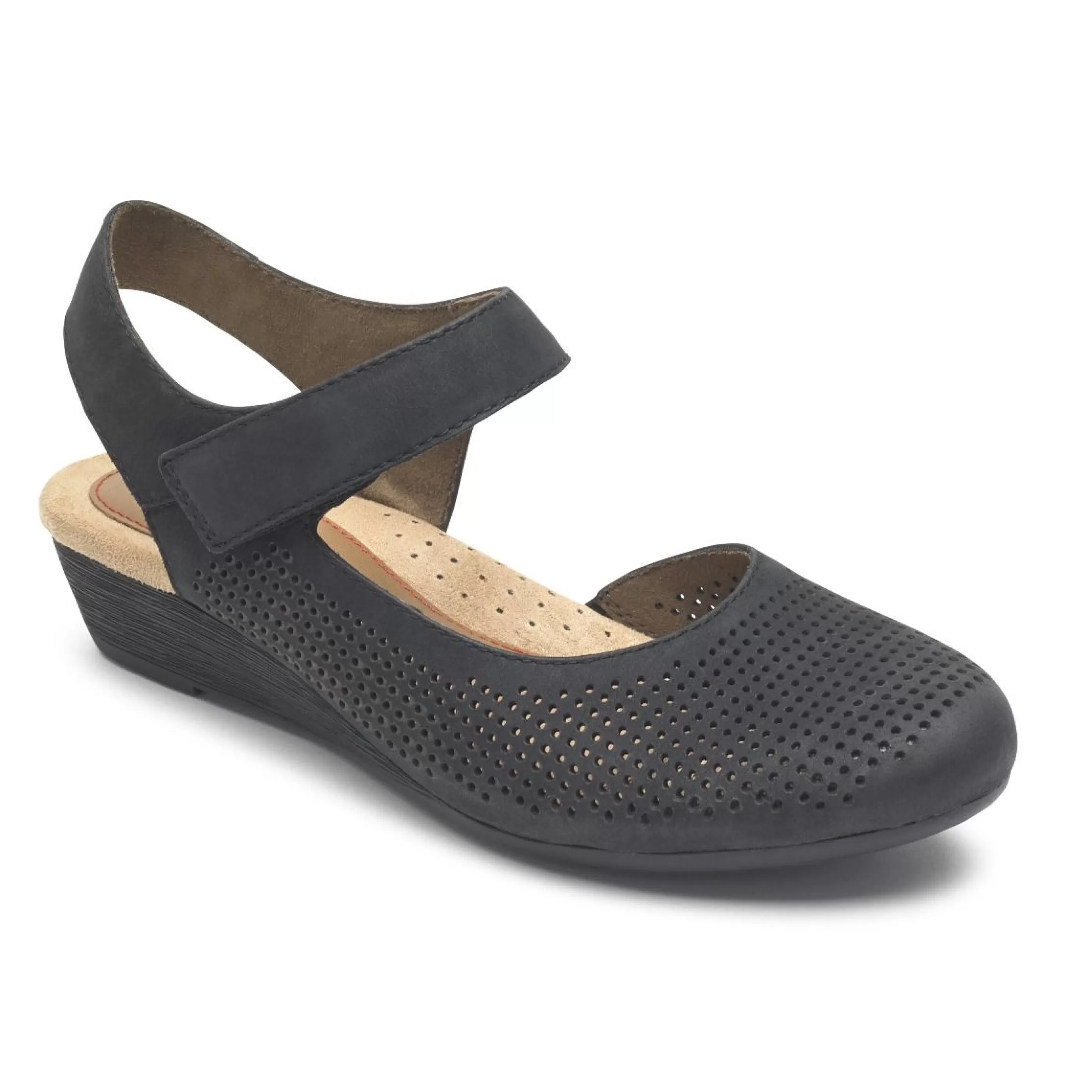 Discount Judson Black Perforated Leather Wedge Sandal Women Sandal