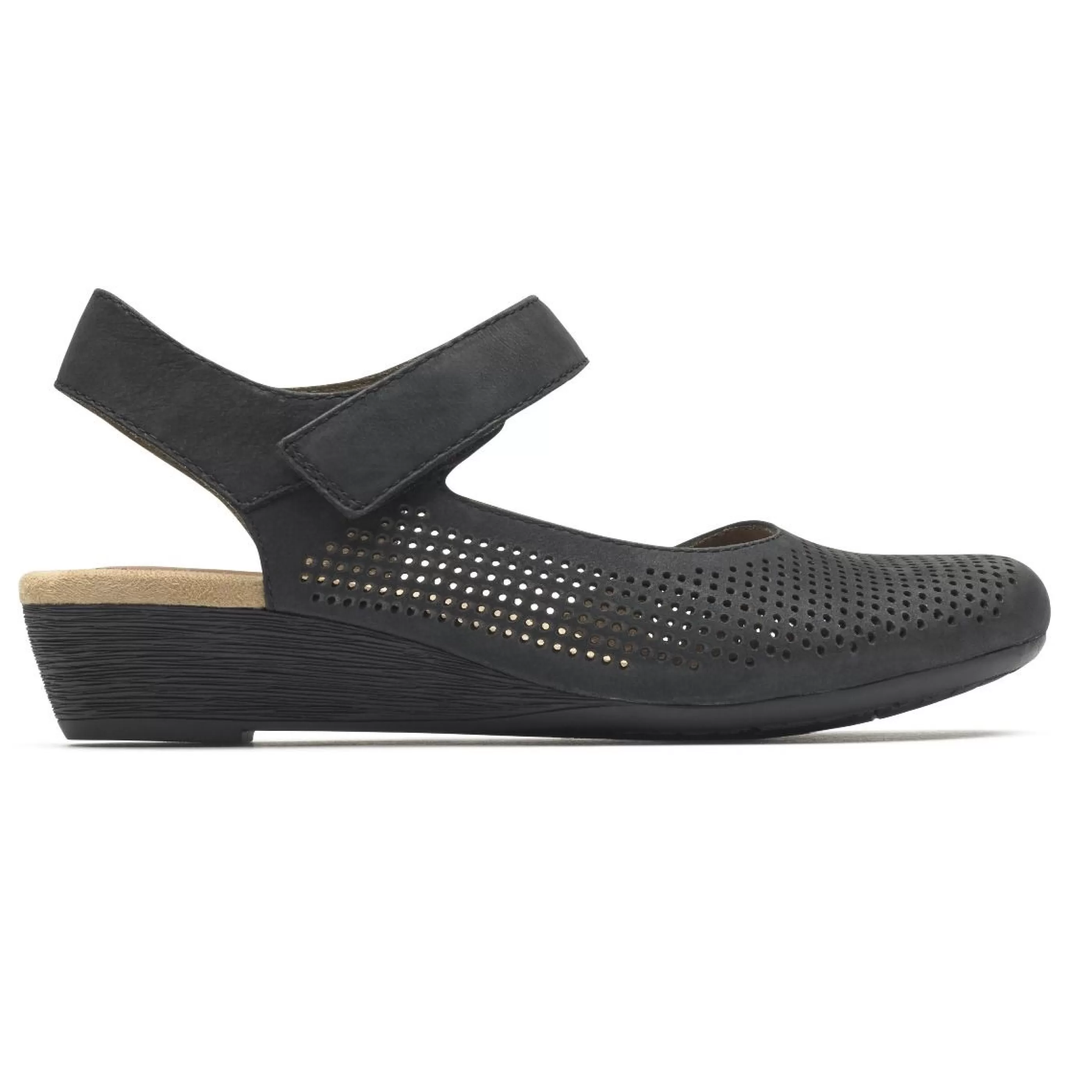 Discount Judson Black Perforated Leather Wedge Sandal Women Sandal