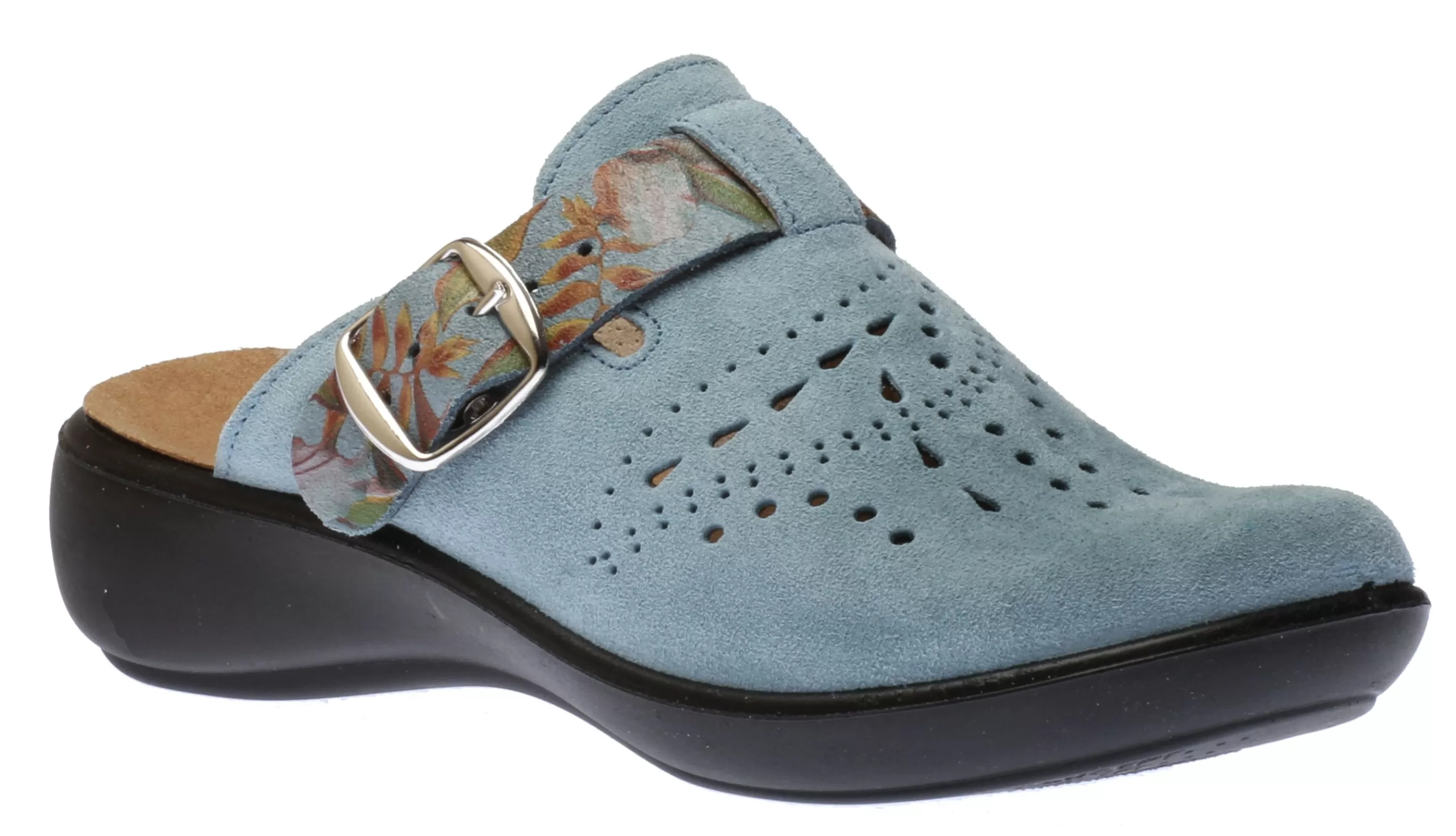 Discount Korsika 345 Light Blue Nubuck Leather Clog Women Slipper