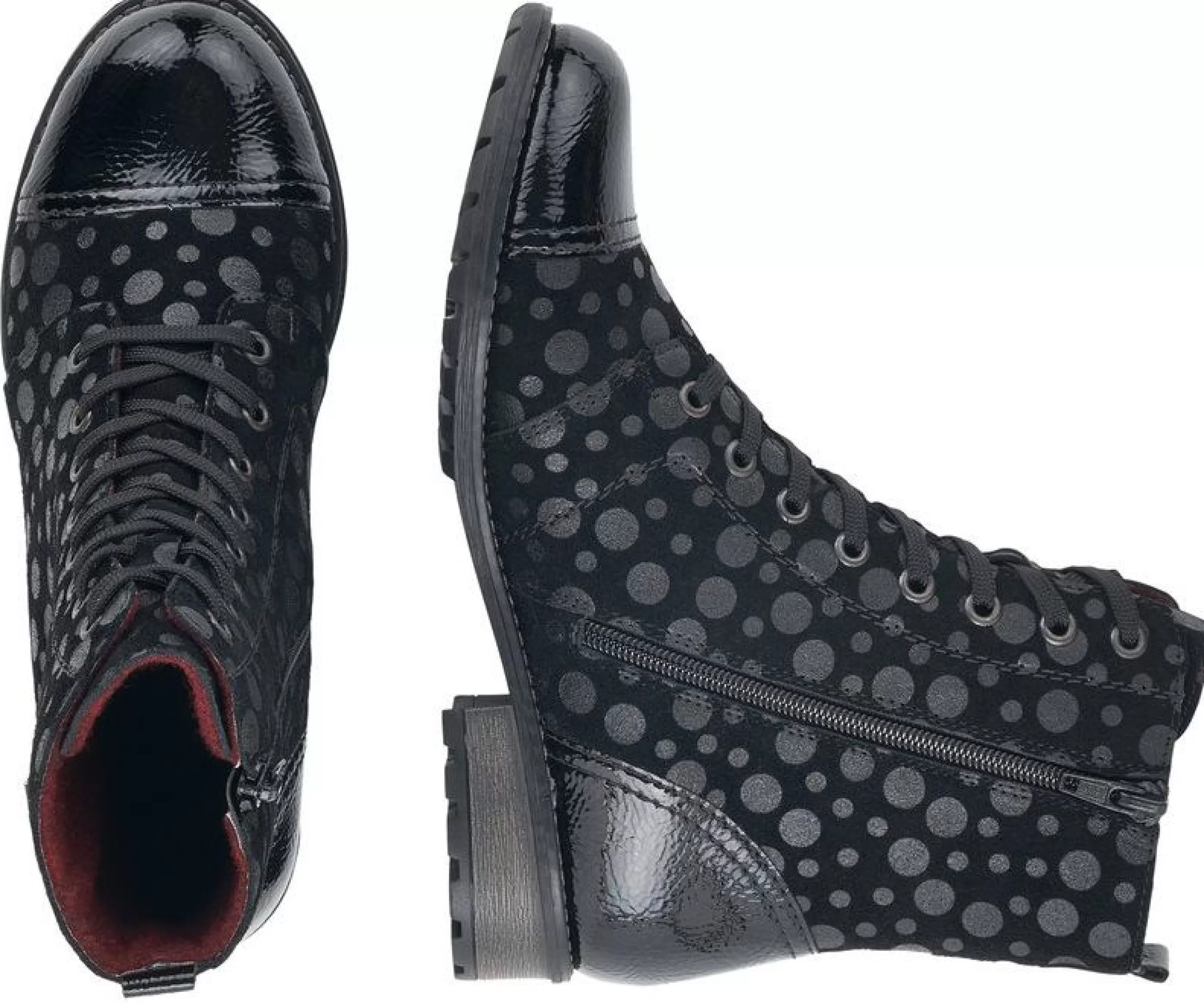 Clearance Largo Black Grey Polka Dot Lace-Up Ankle Boot Women Dress Boot