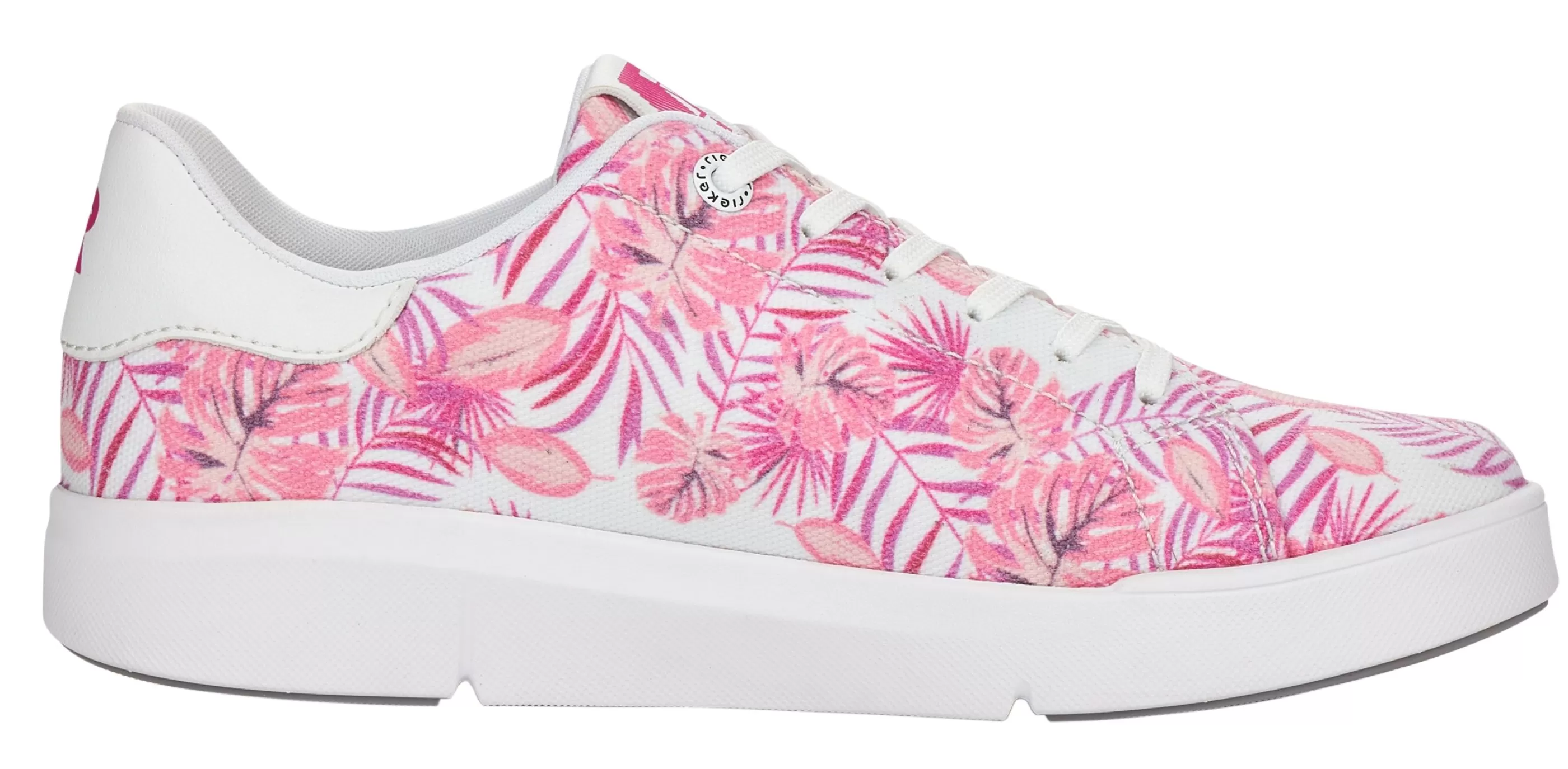 Outlet Leinen White Tropical Pink Palm Lace-Up Sneaker Women Walking