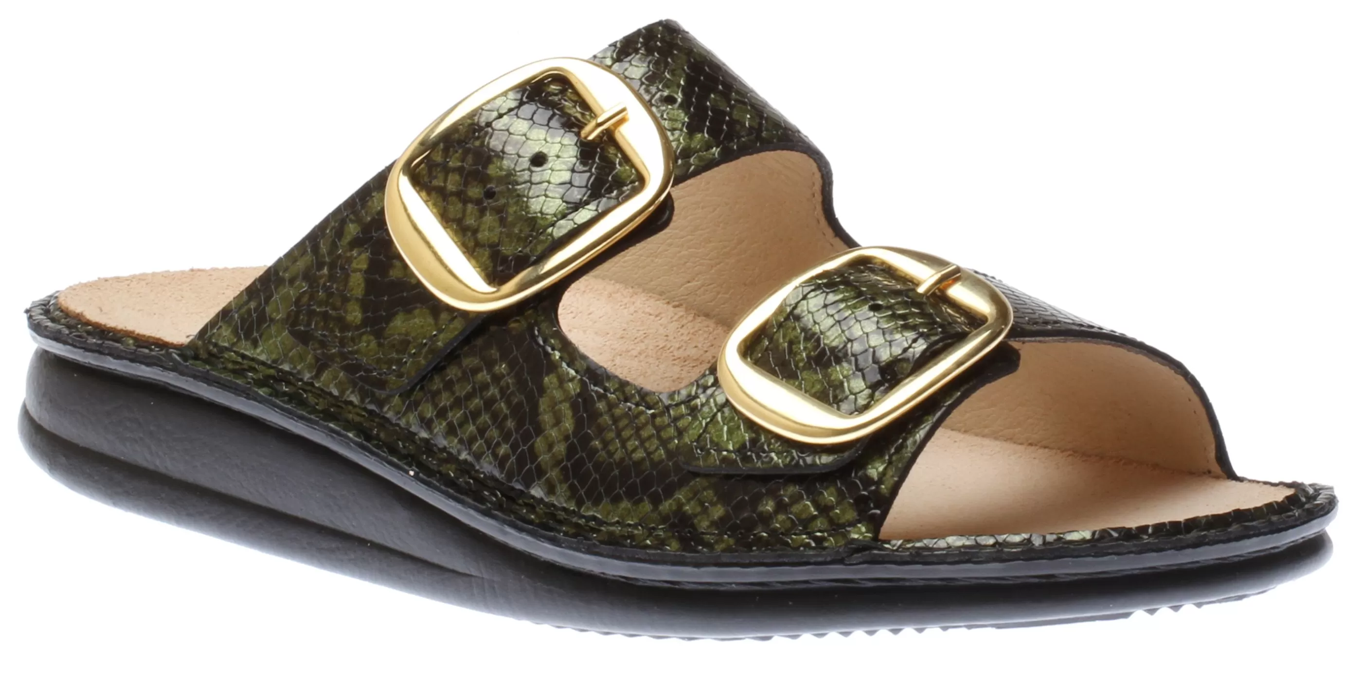 Store Lipari Green Snakeskin Patent Gold Buckle Slide Sandal Women Slide