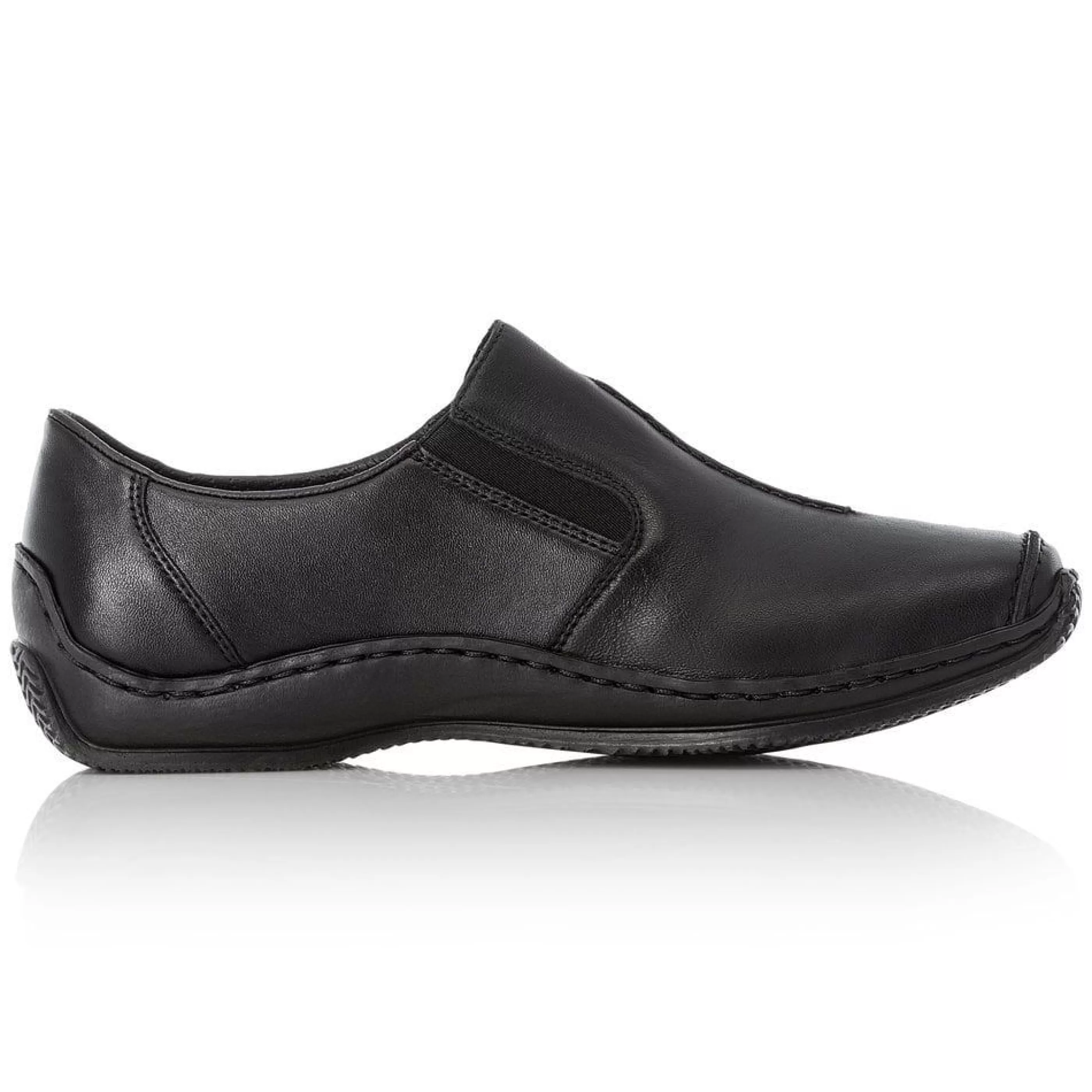 Hot Lugano Black Leather Elastic Slip-On Shoe Women Casual