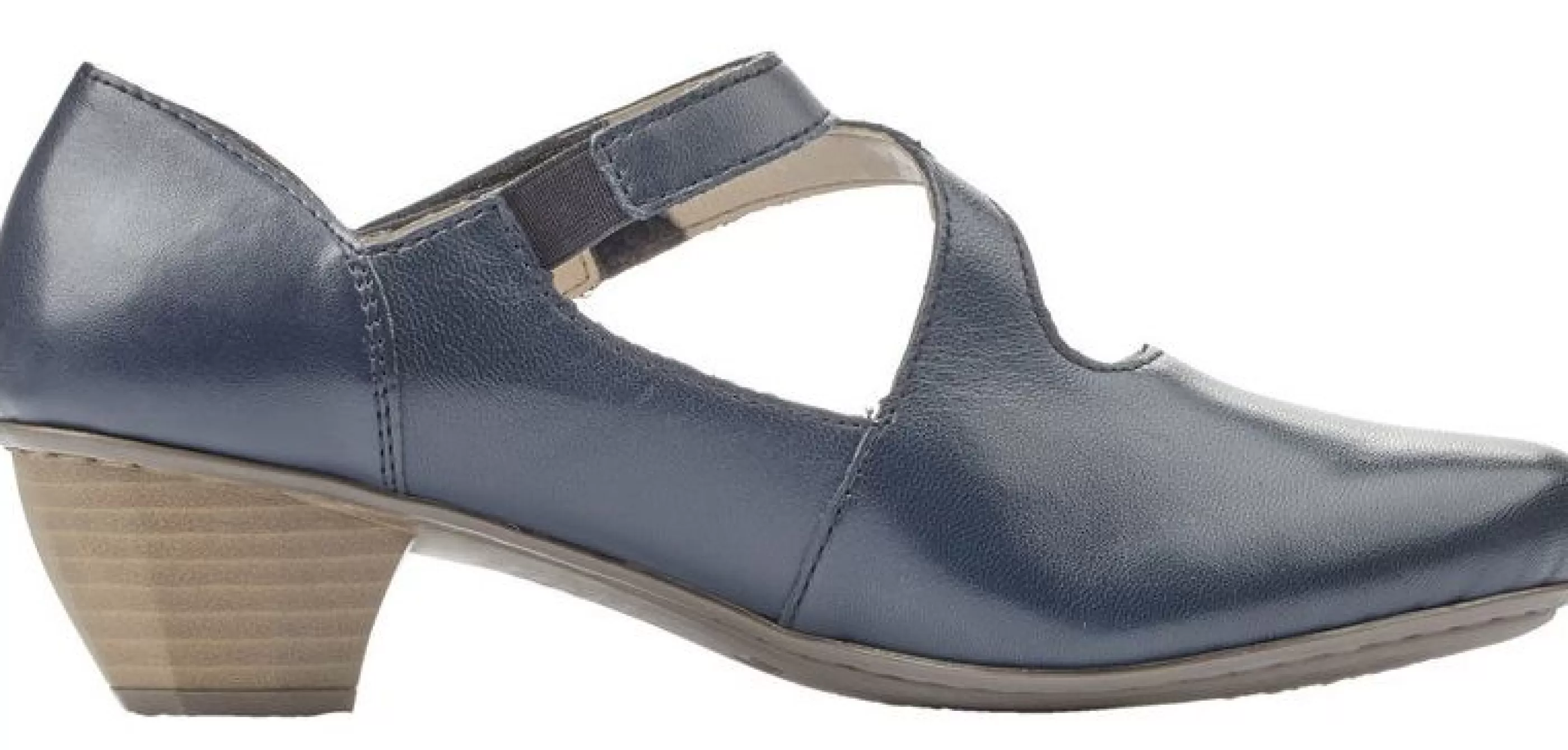 Sale Lugano Dark Blue Leather Mary Jane Heel Women Dress