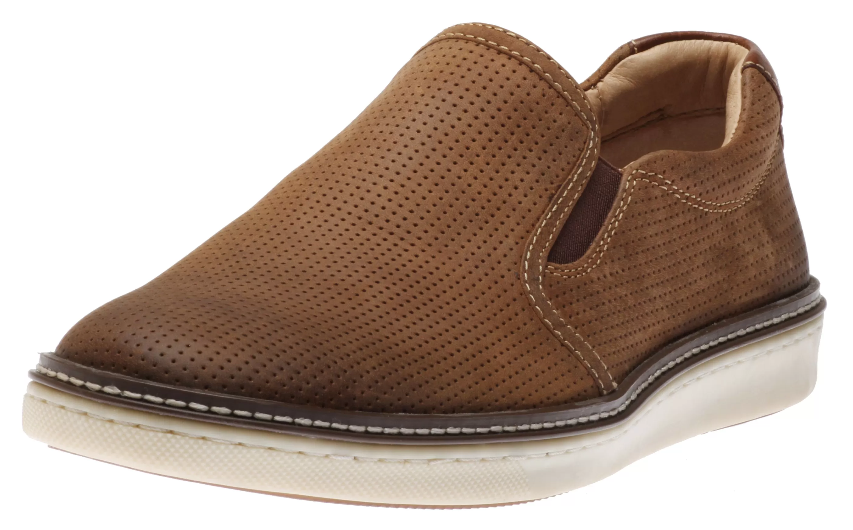 Cheap Mcguffey Perforated Tan Brown Leather Slip-On Sneaker Men Walking