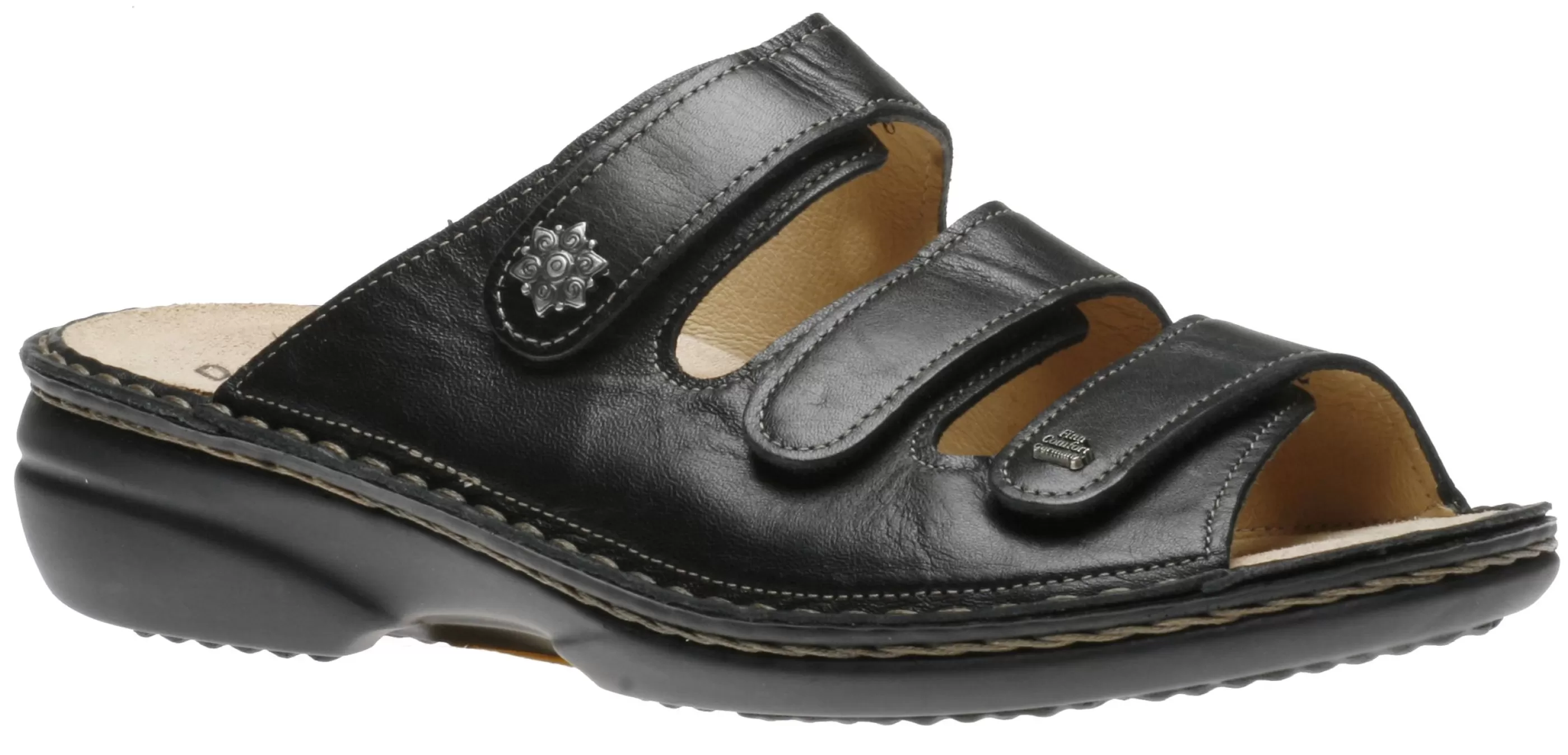 Outlet Menorca Black Leather Slide Sandal Women Slide