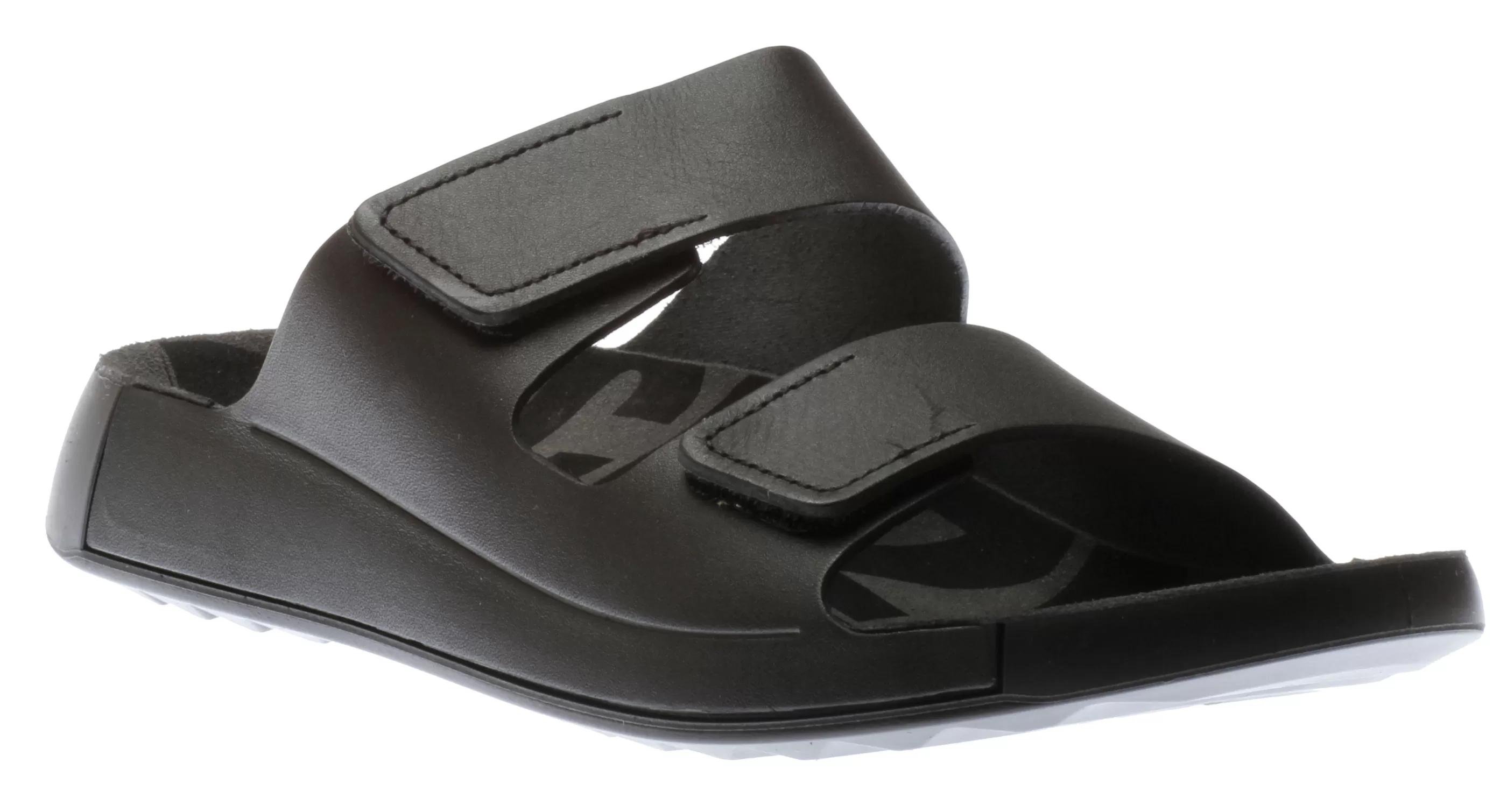 Clearance Men's 2Nd Cozmo Black Leather Double Strap Slide Sandal Men Slipper