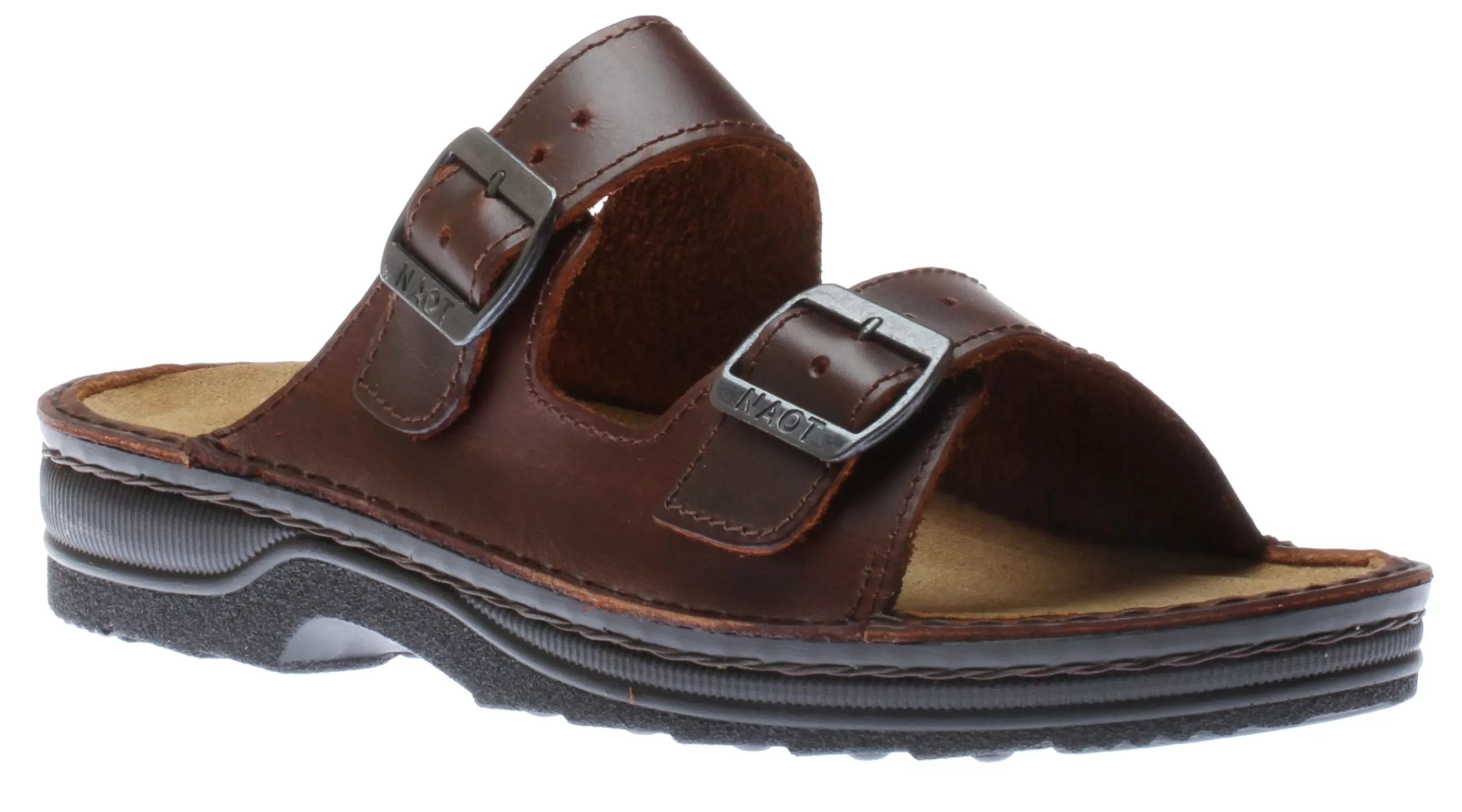 Hot Mikael Buffalo Brown Leather Slide Sandal Men Slide