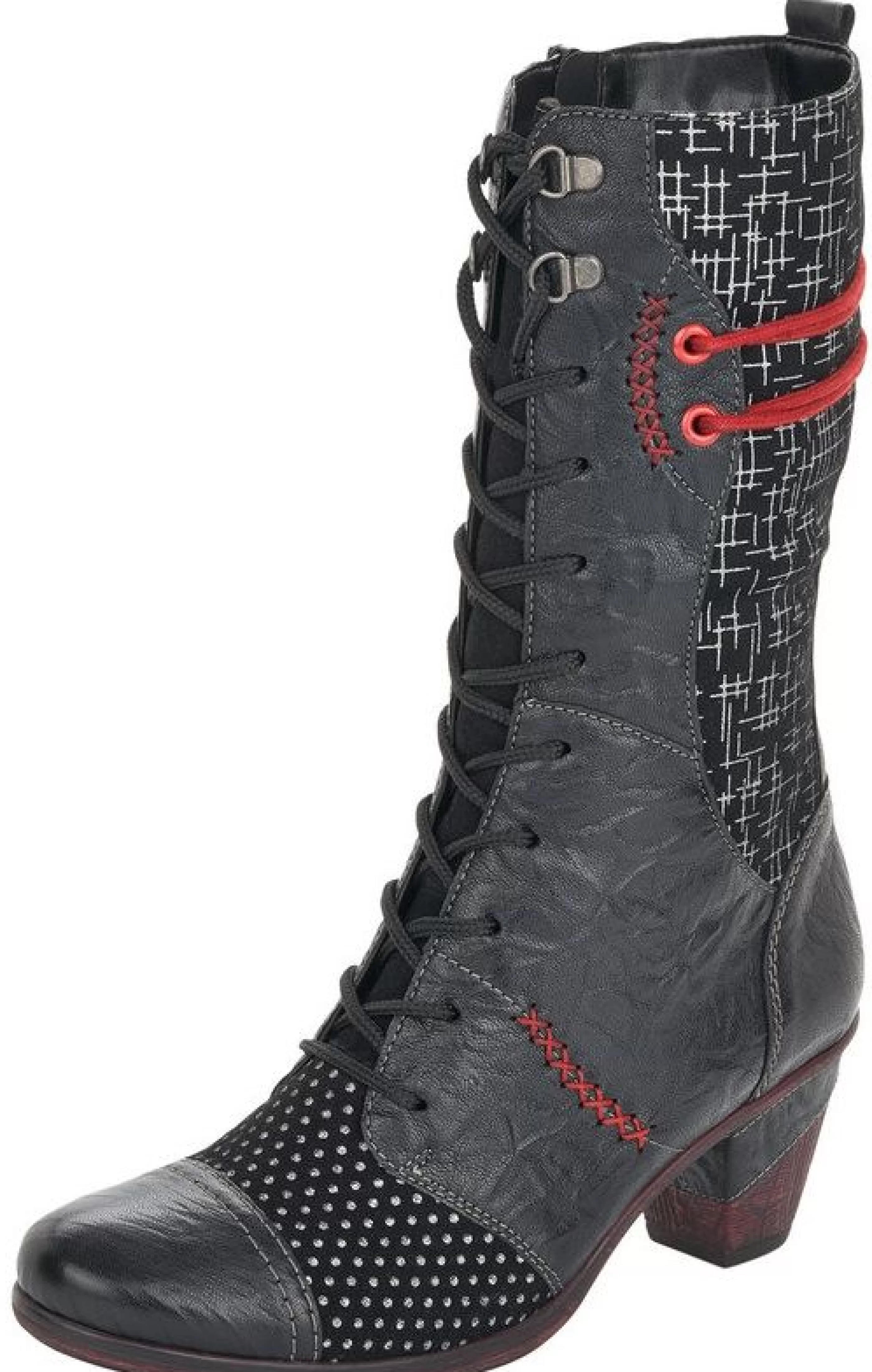 Outlet Ottawa Black Red Mid-Calf Boot Women Dress Boot